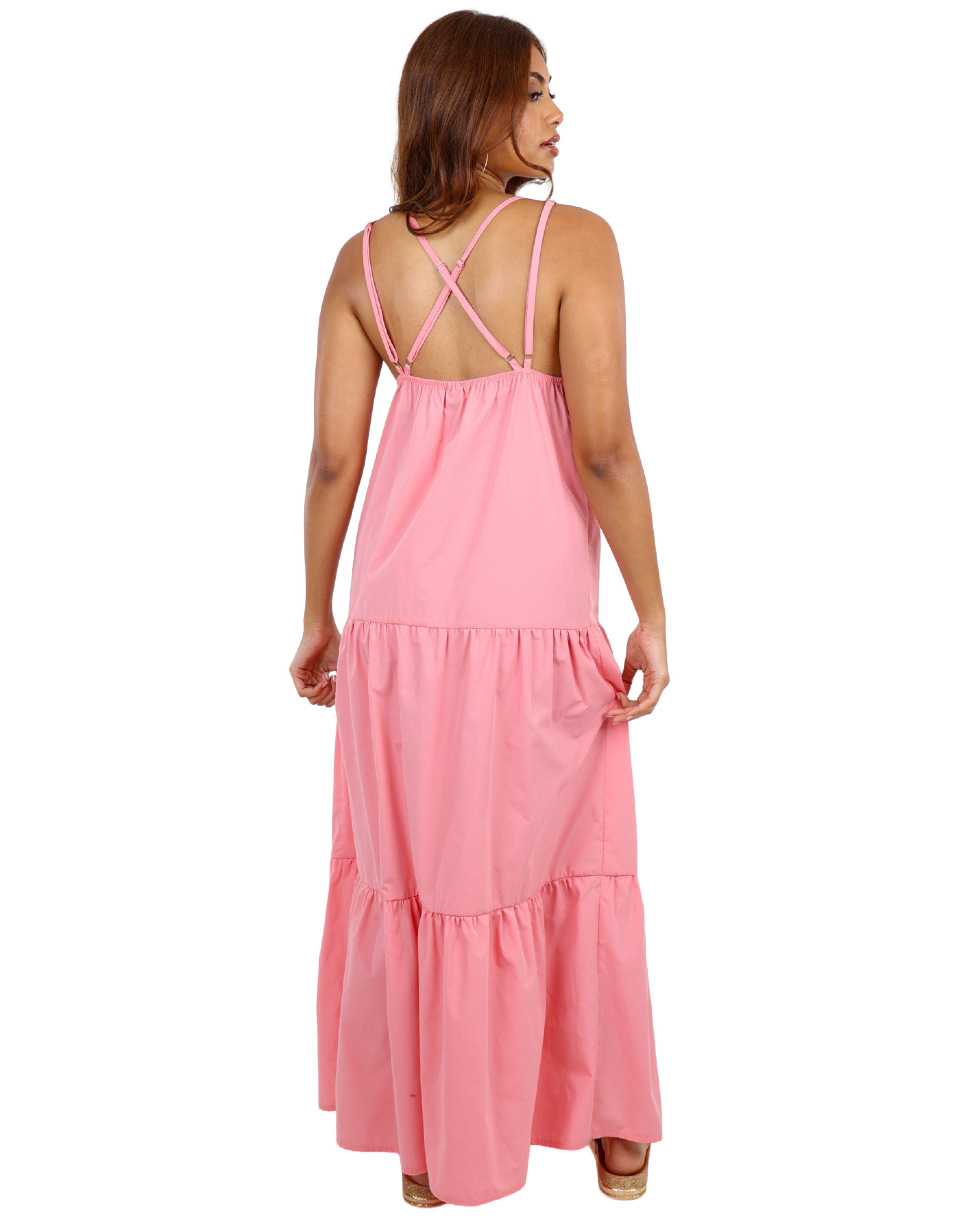Strappy Poplin Tiered Maxi Dress
