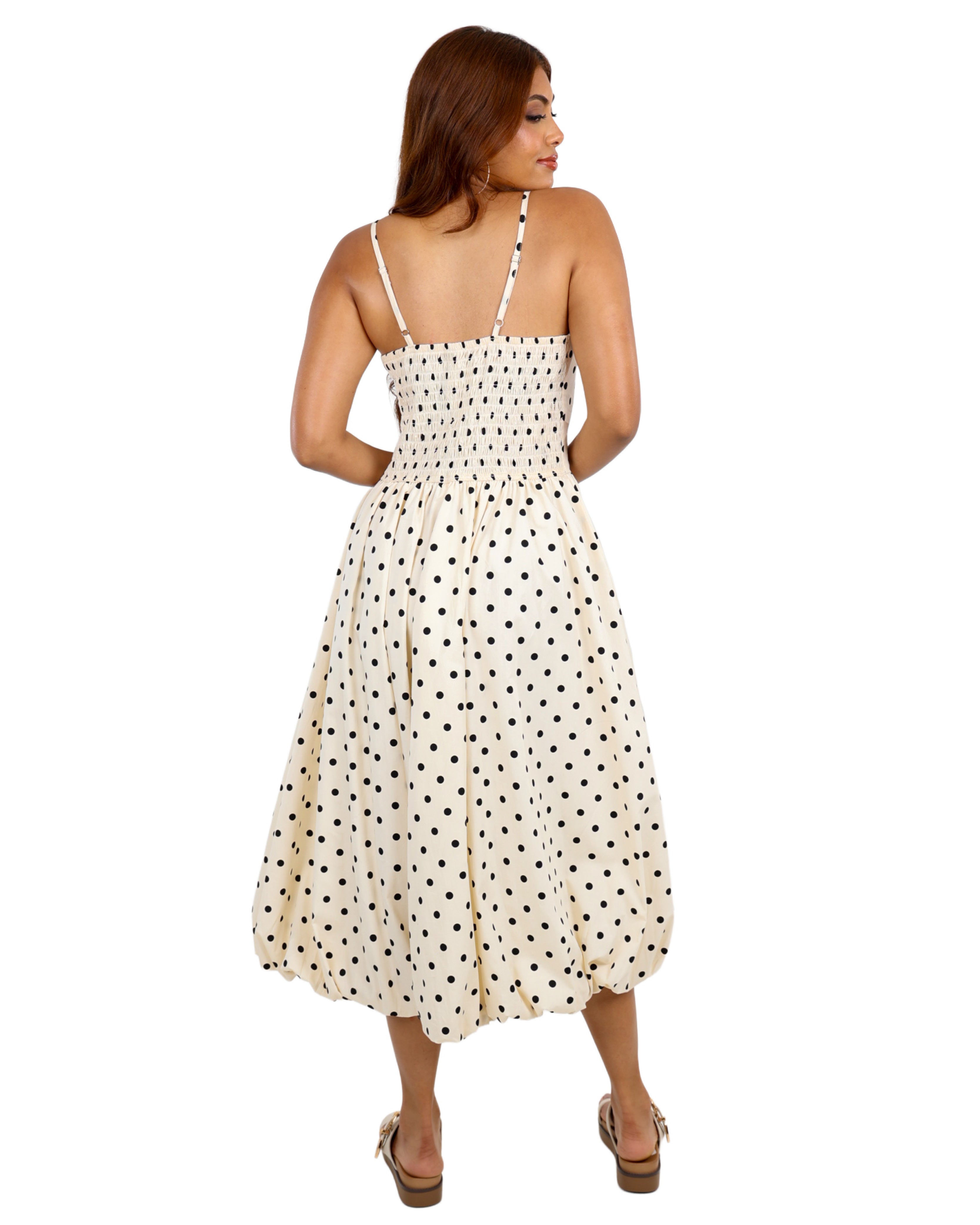 Strappy Polka Dot Bubble Hem Maxi Dress