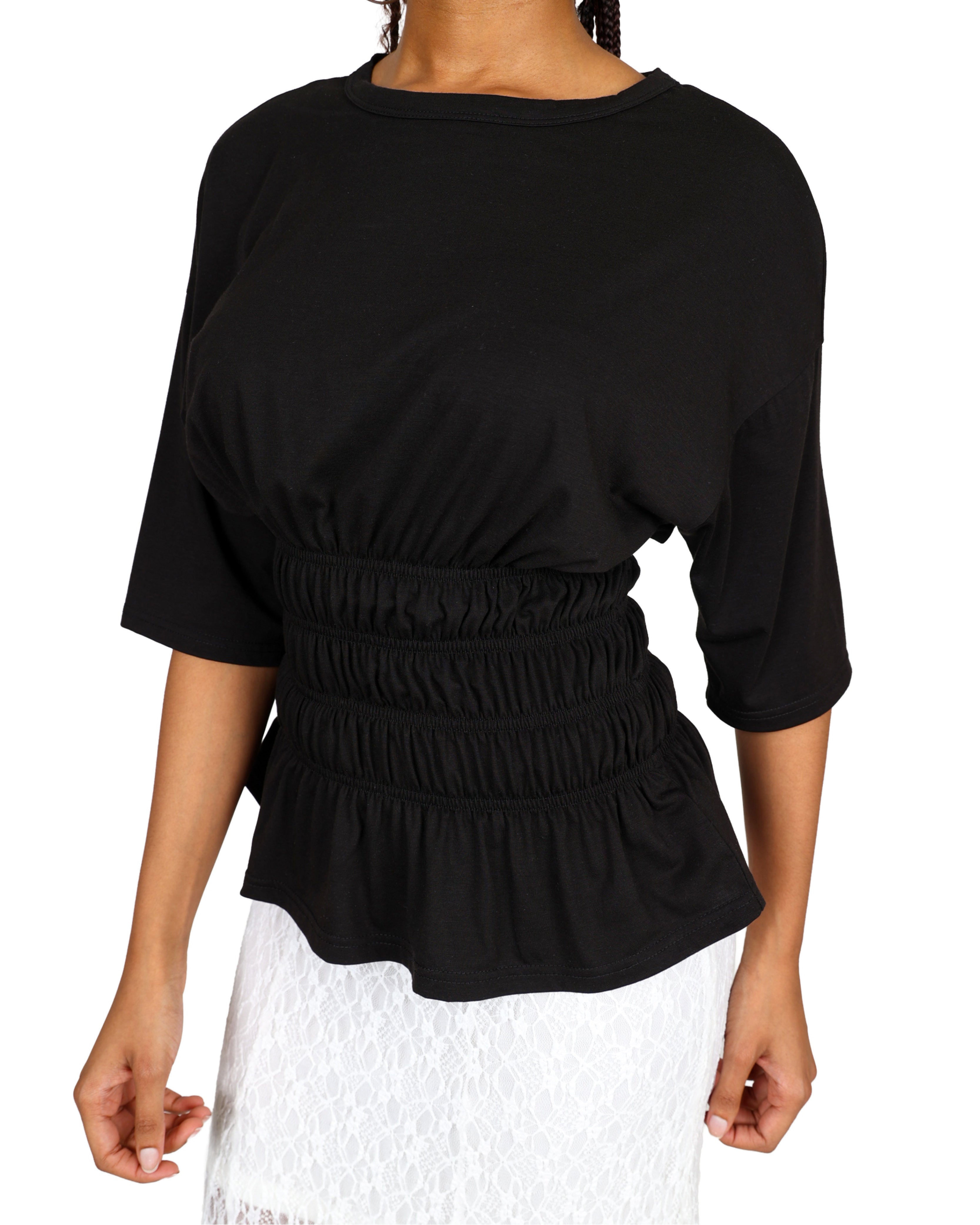 Smocked Waist Short Sleeve Top