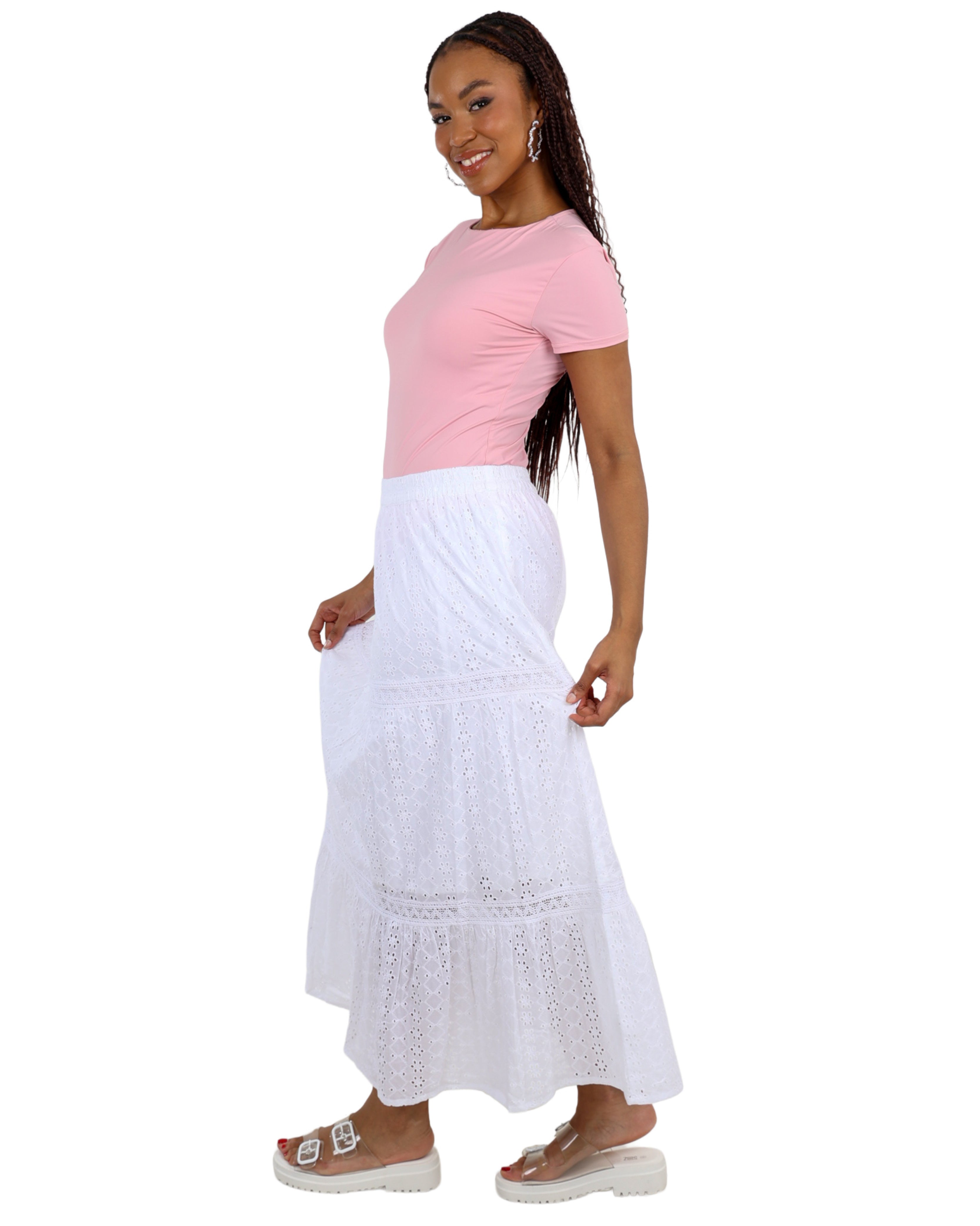 Embroidered Tiered Maxi Skirt