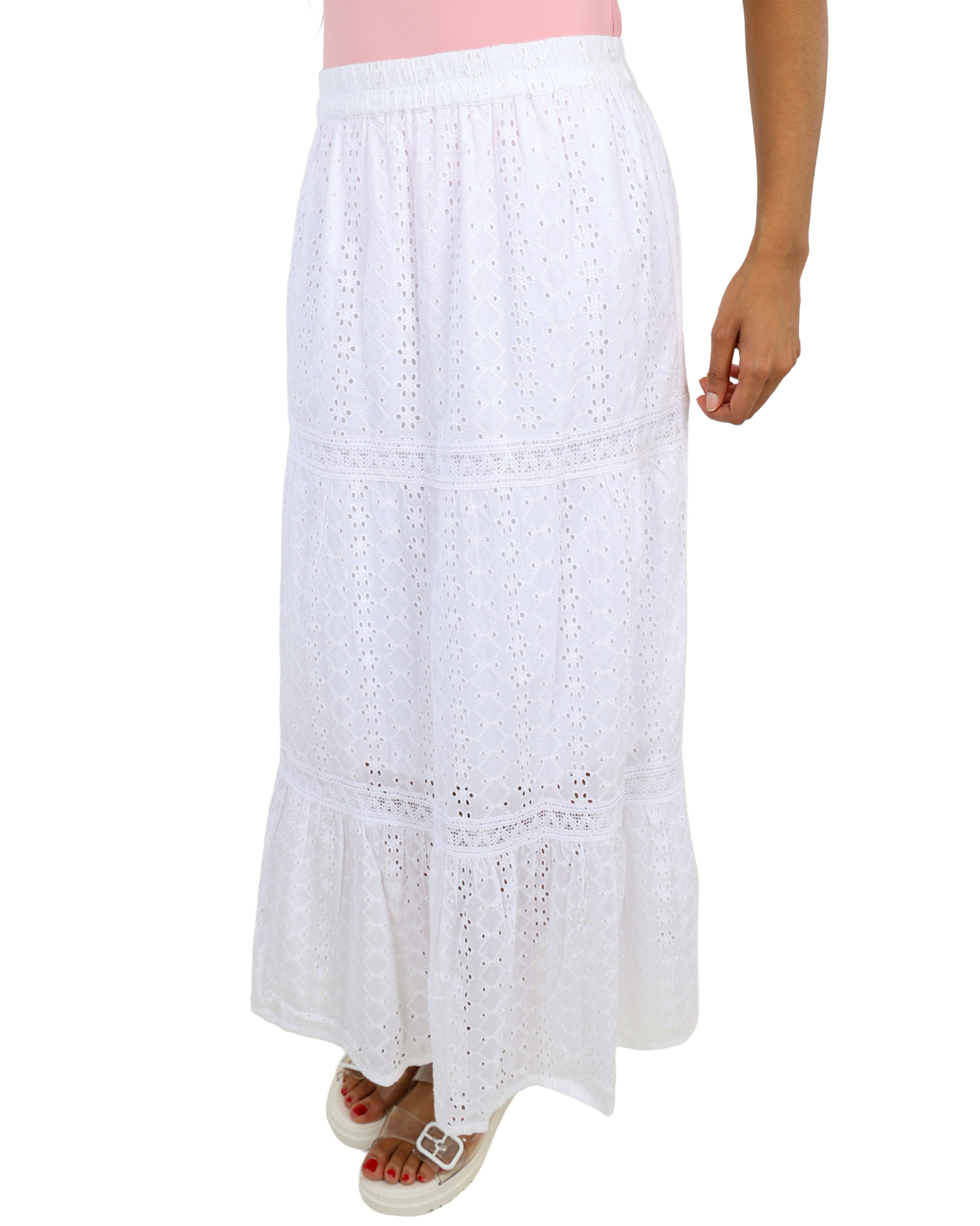 Embroidered Tiered Maxi Skirt