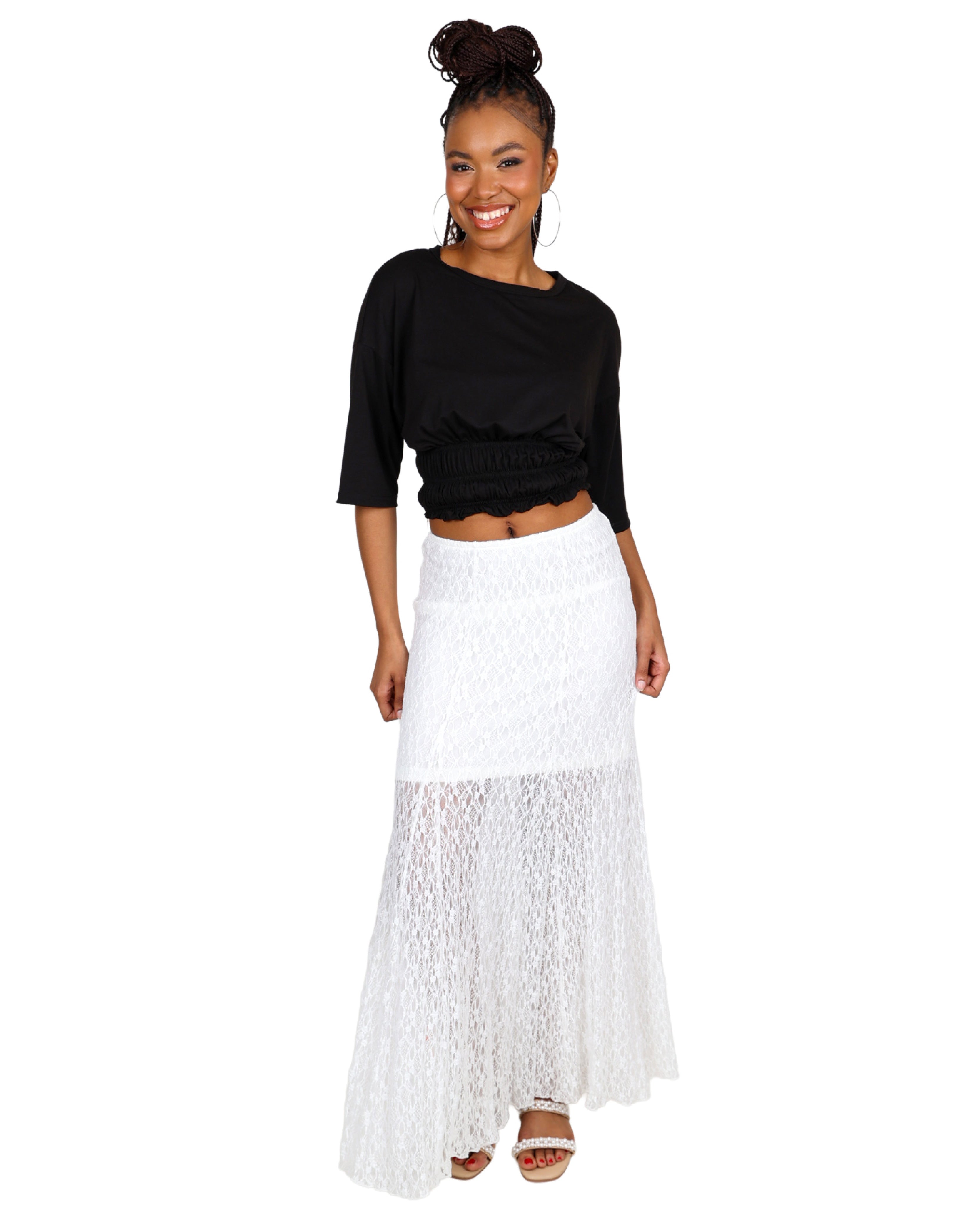 Fit & Flared Lace Maxi Skirt