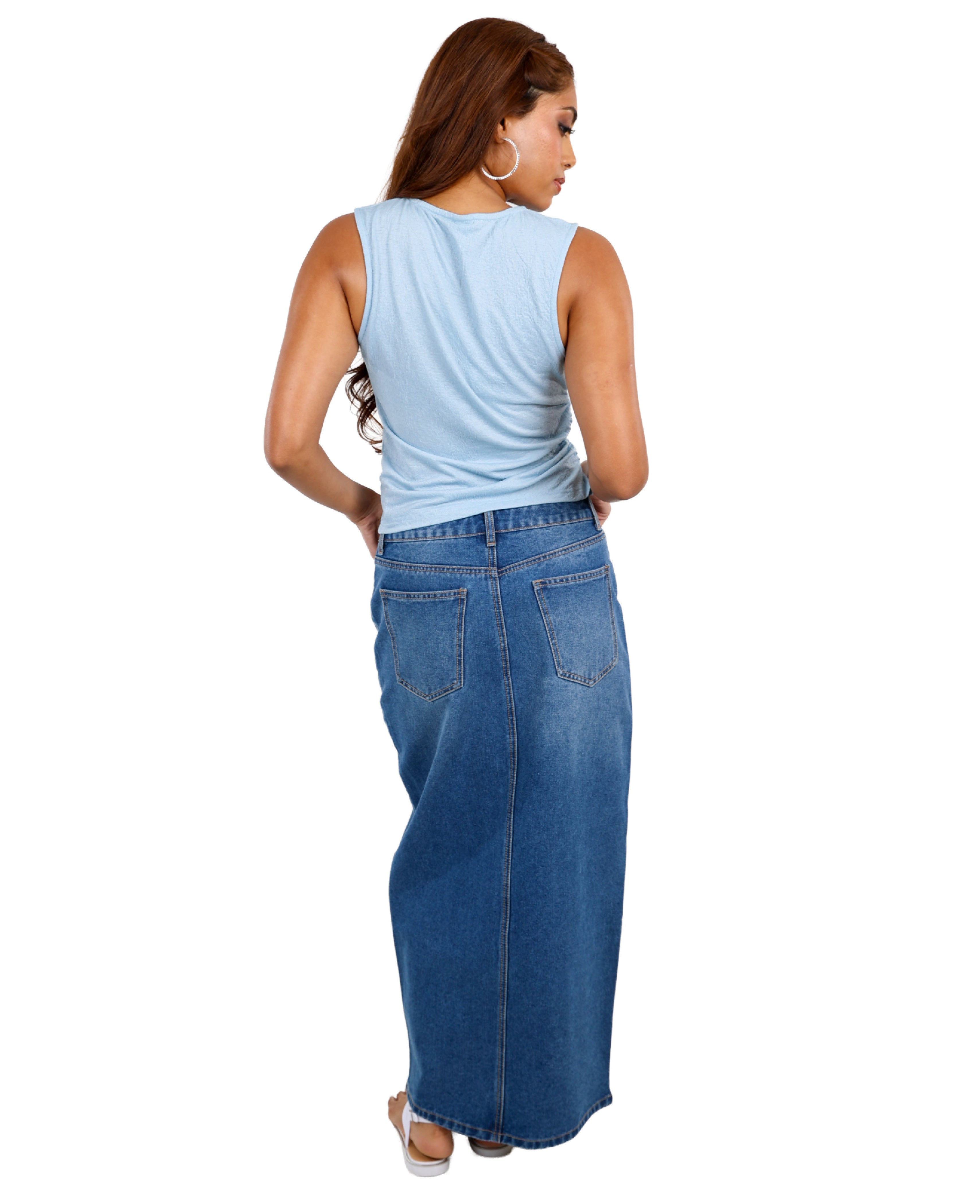 Light Indigo Denim Midi Skirt