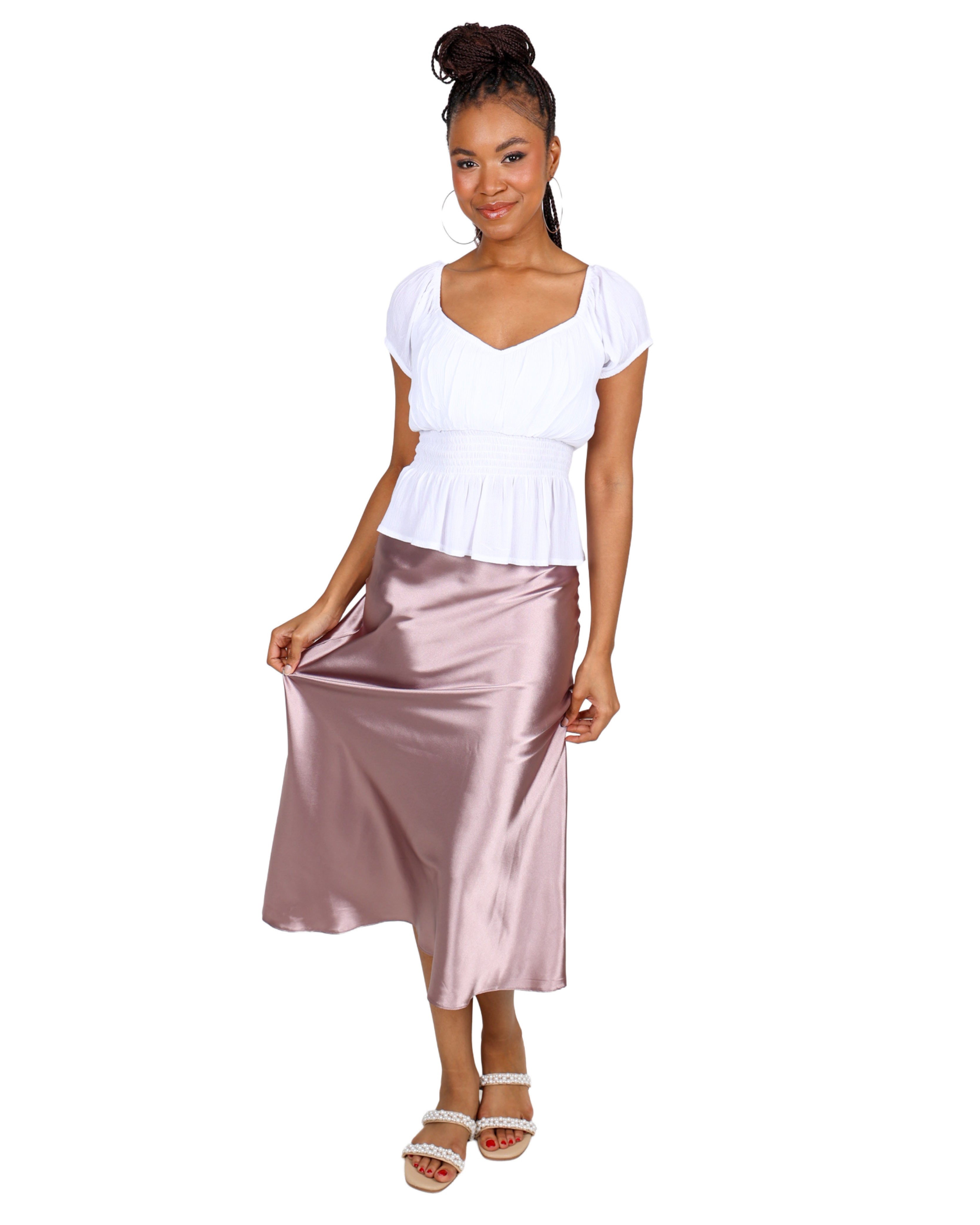 Bias Cut Satin Midi Skirt