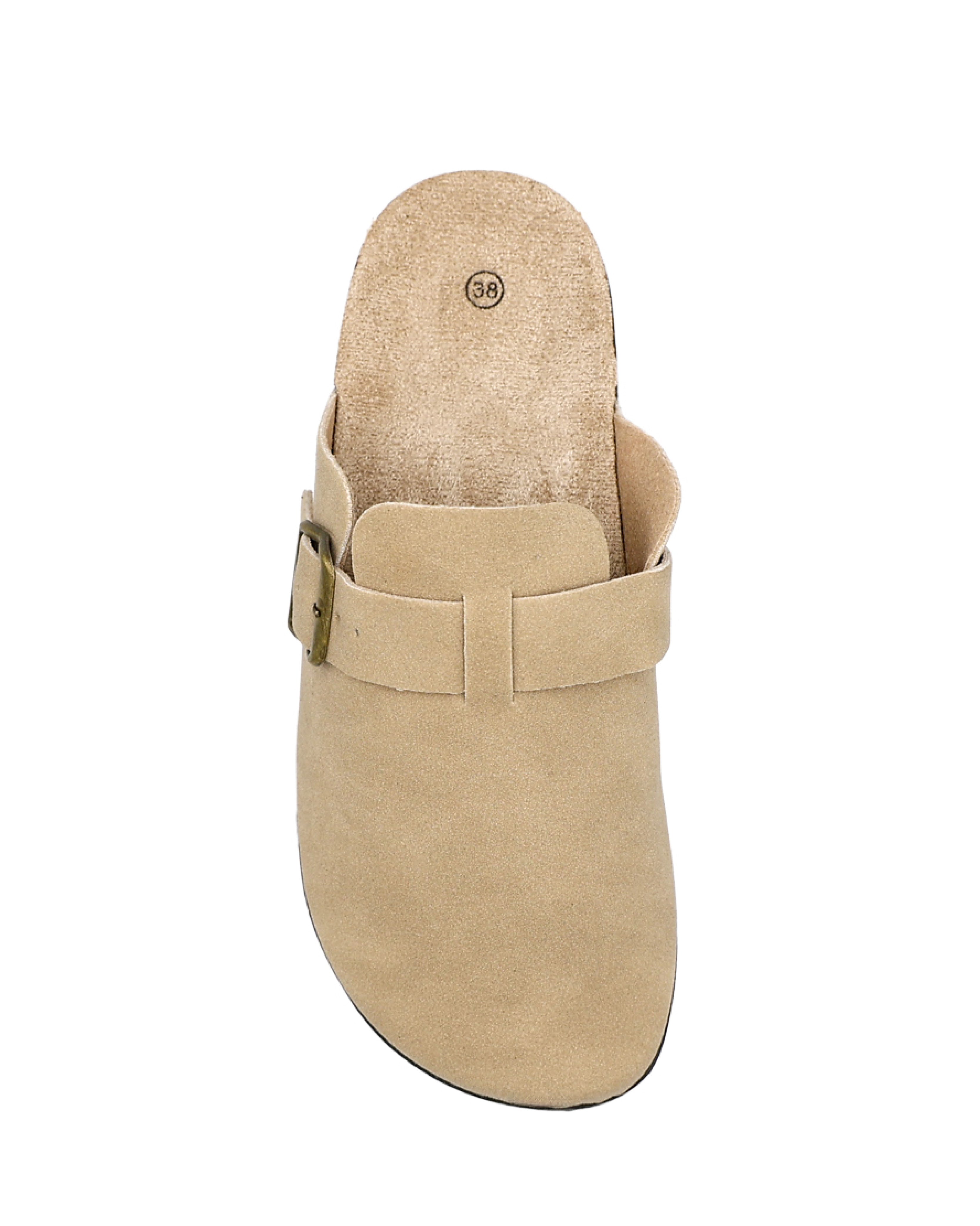 Camel Suede-Look Buckle Closed Toe Mule