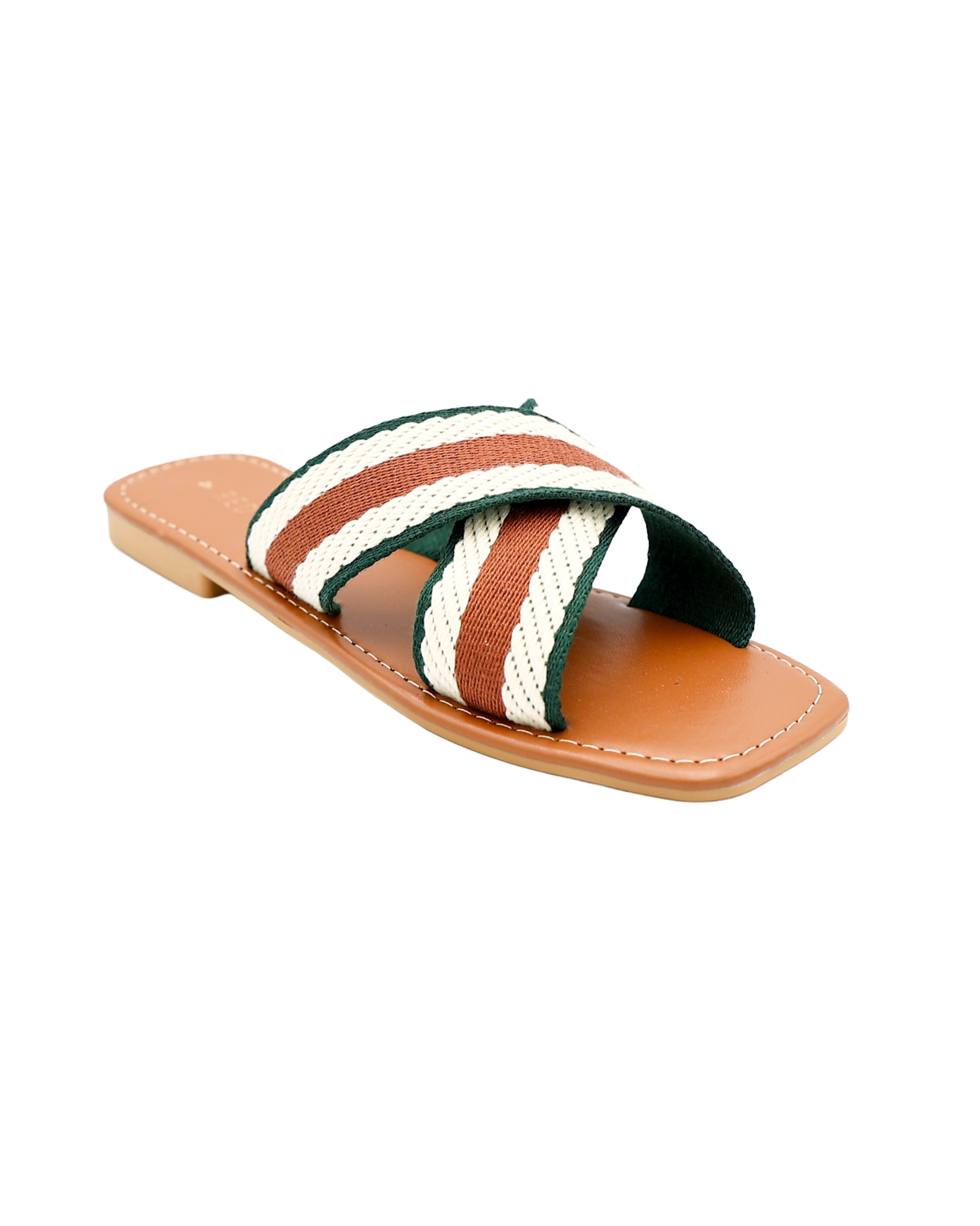 Tan Braided Crossover Square Toe Sandal