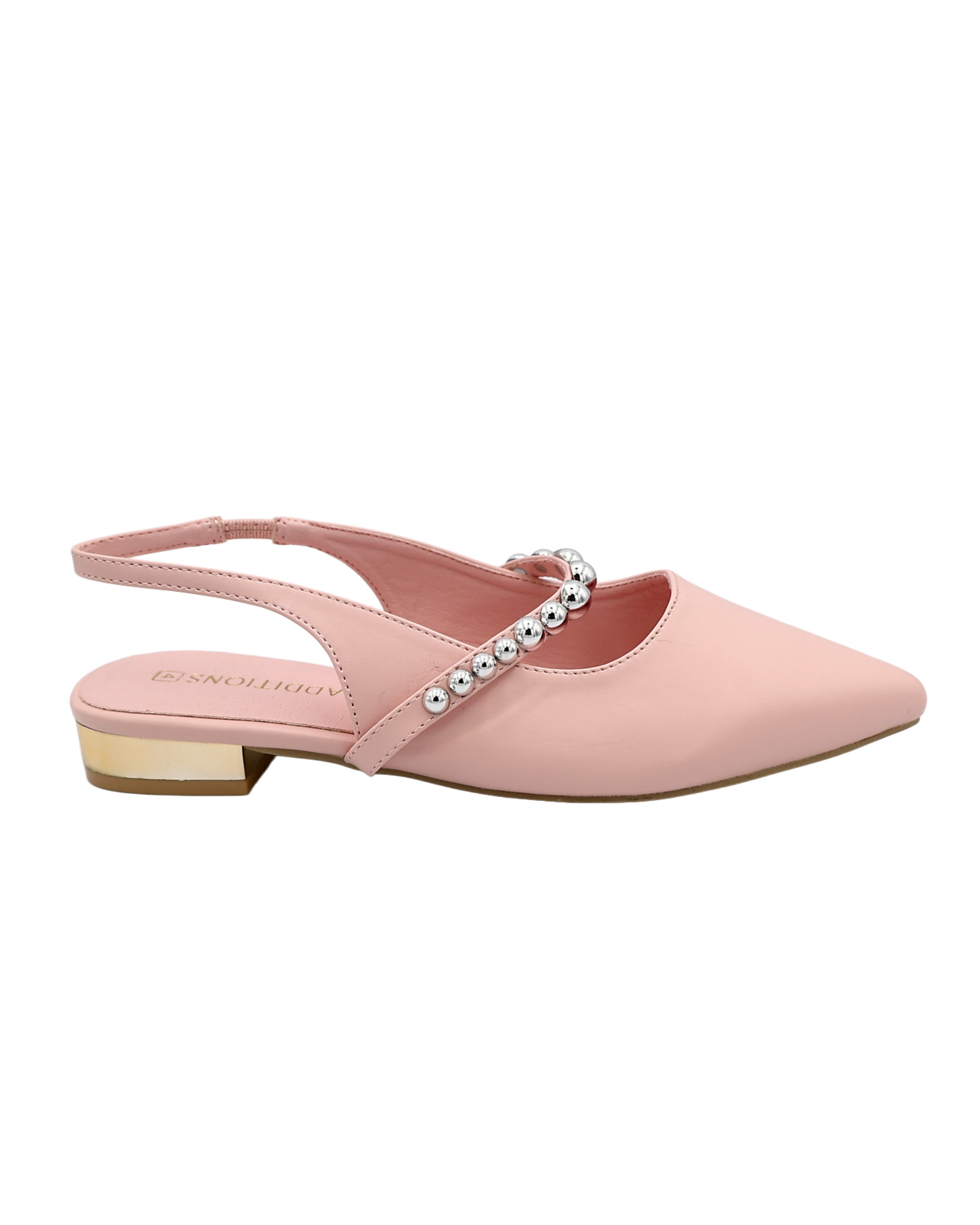 Pink Dome Studded Bar Slingback Pumps