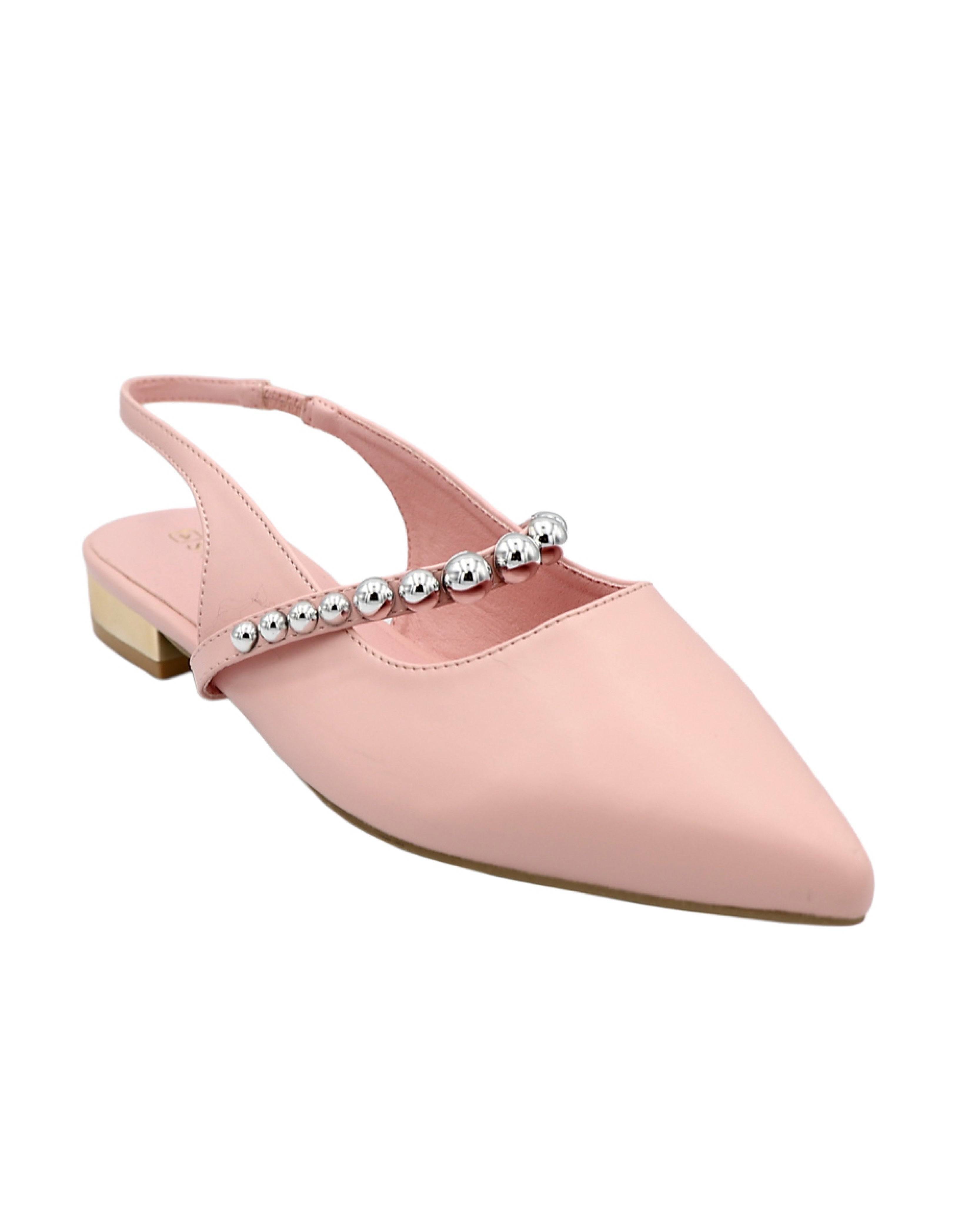 Pink Dome Studded Bar Slingback Pumps
