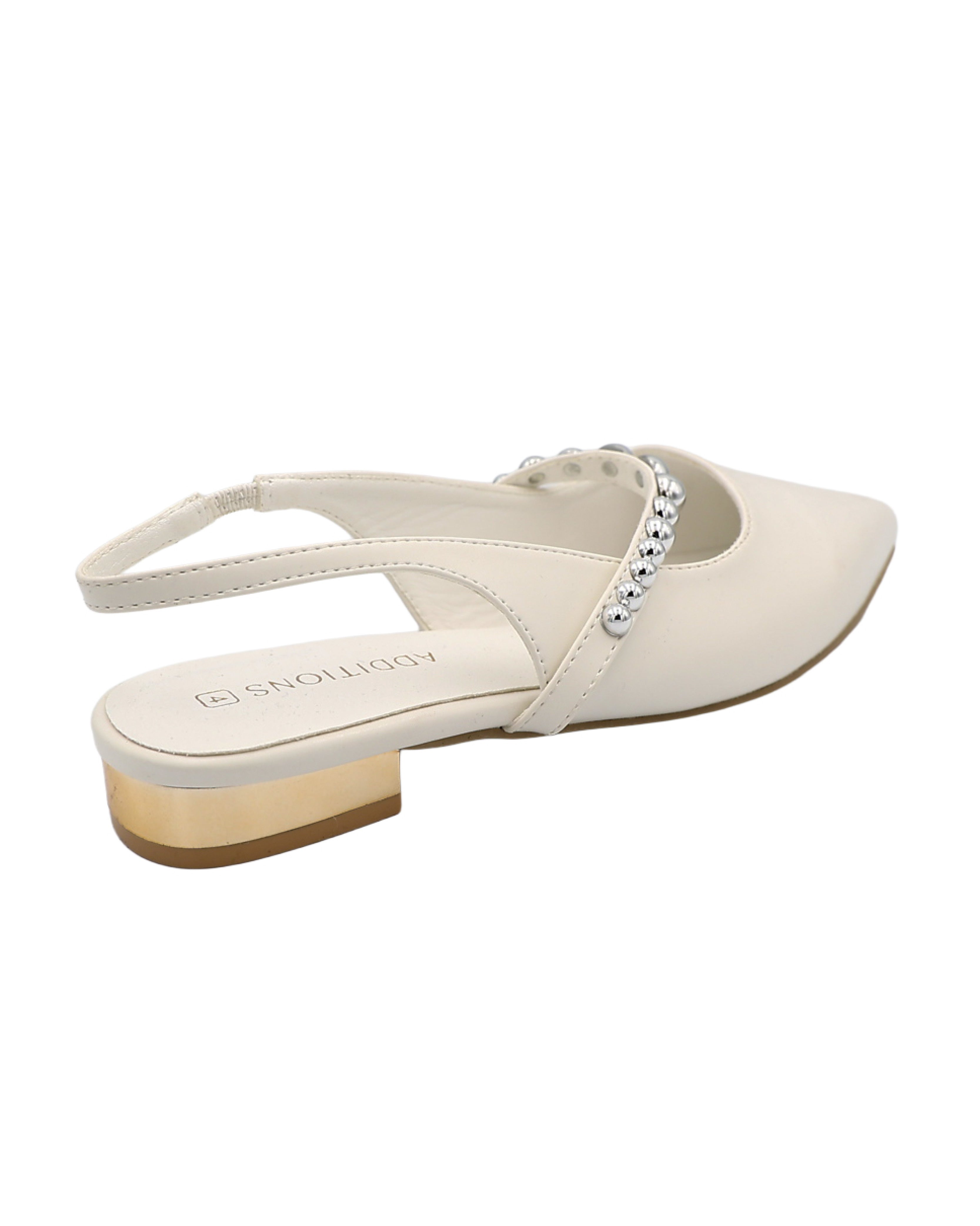 White Dome Studded Bar Slingback Pumps