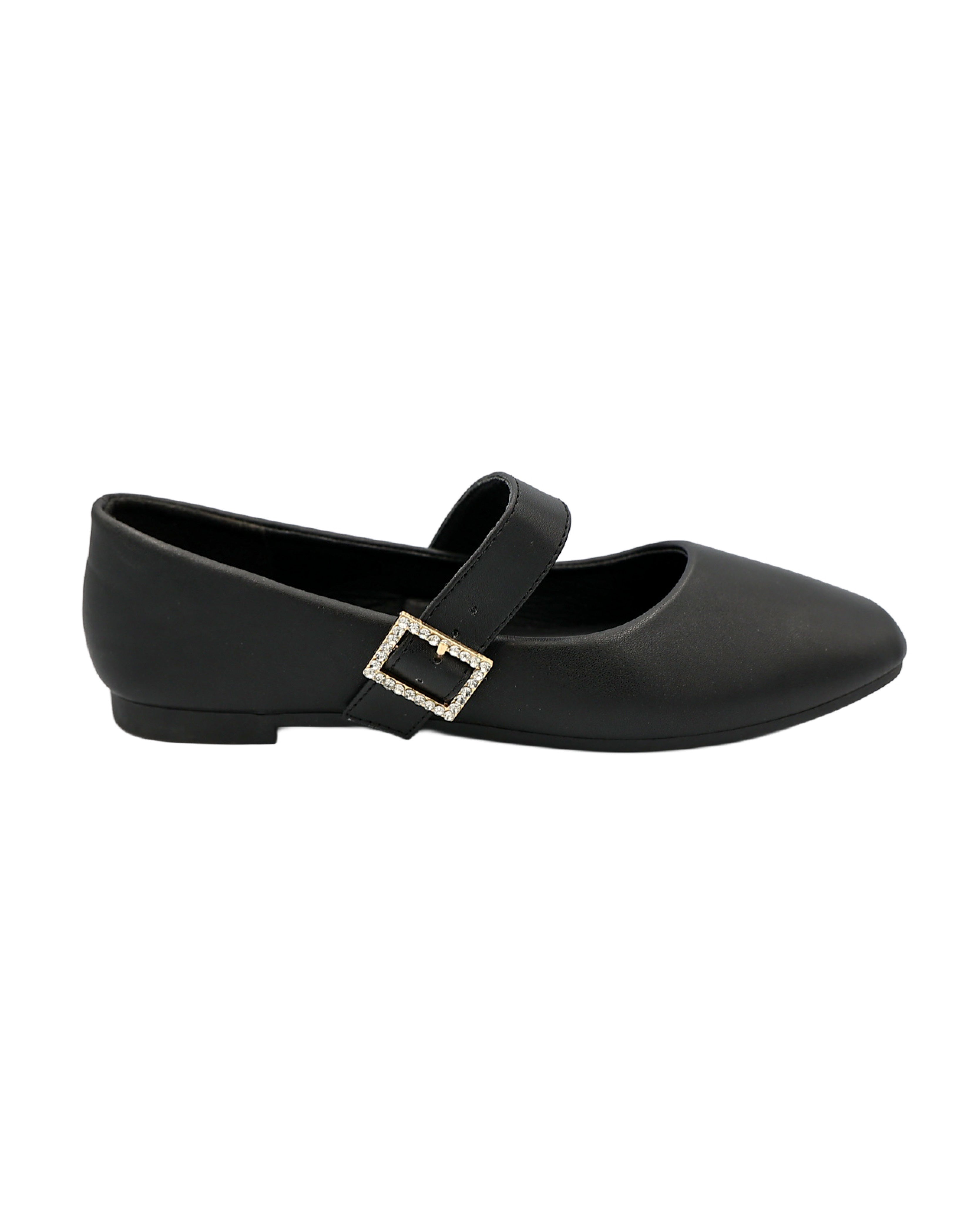 Black Embellished Buckle Bar Pumps