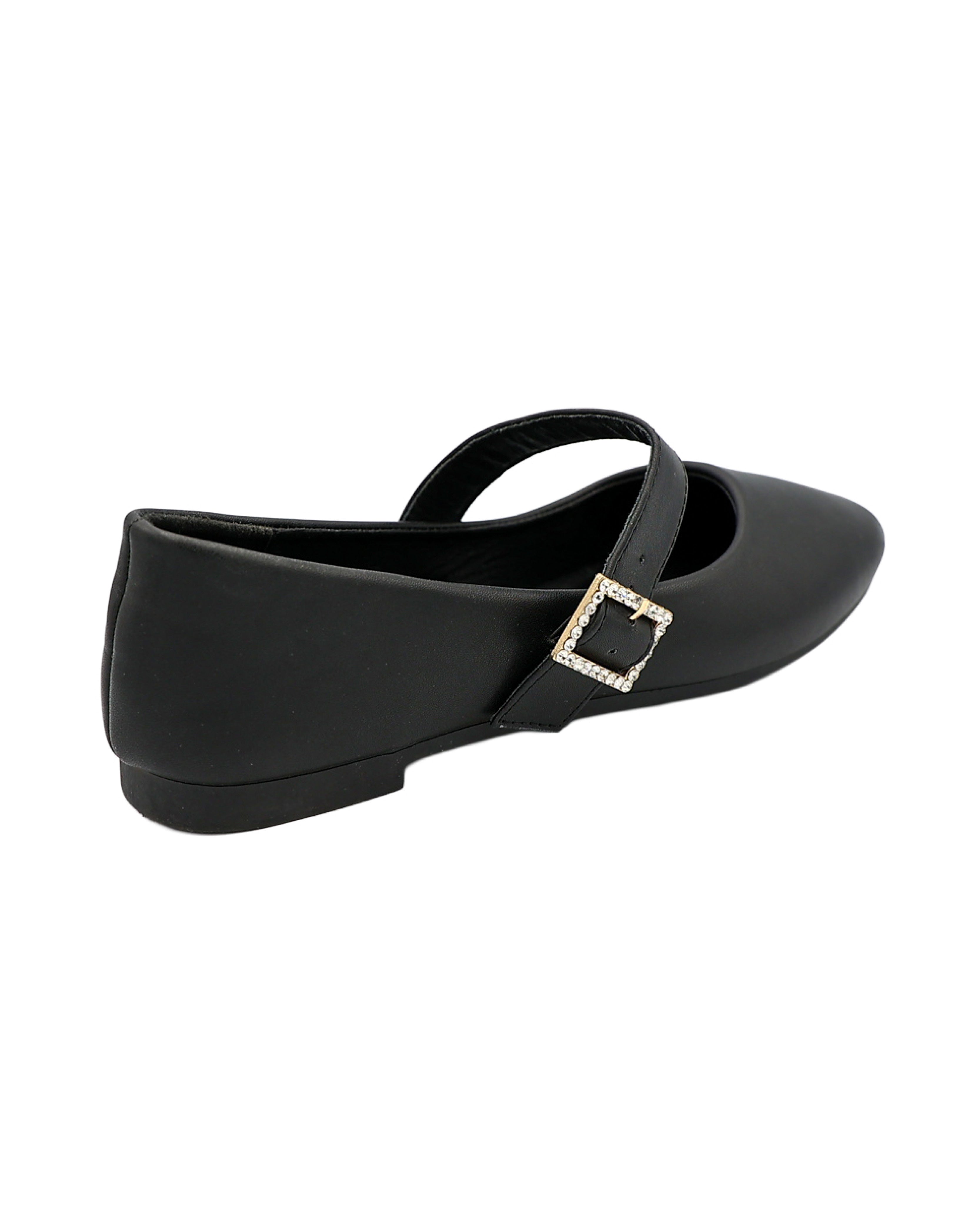 Black Embellished Buckle Bar Pumps