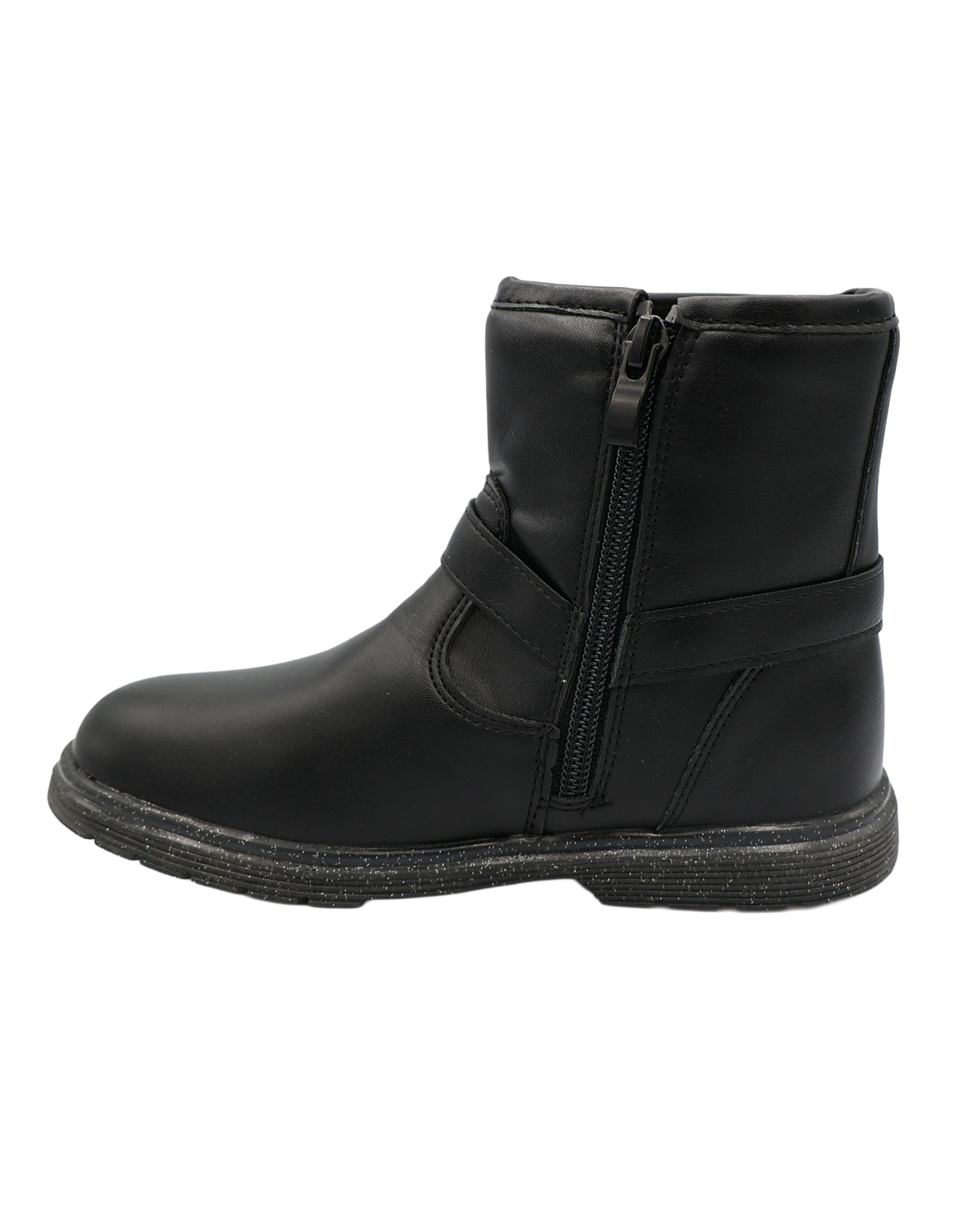 Girls Black Star Buckle Mid Calf Boot