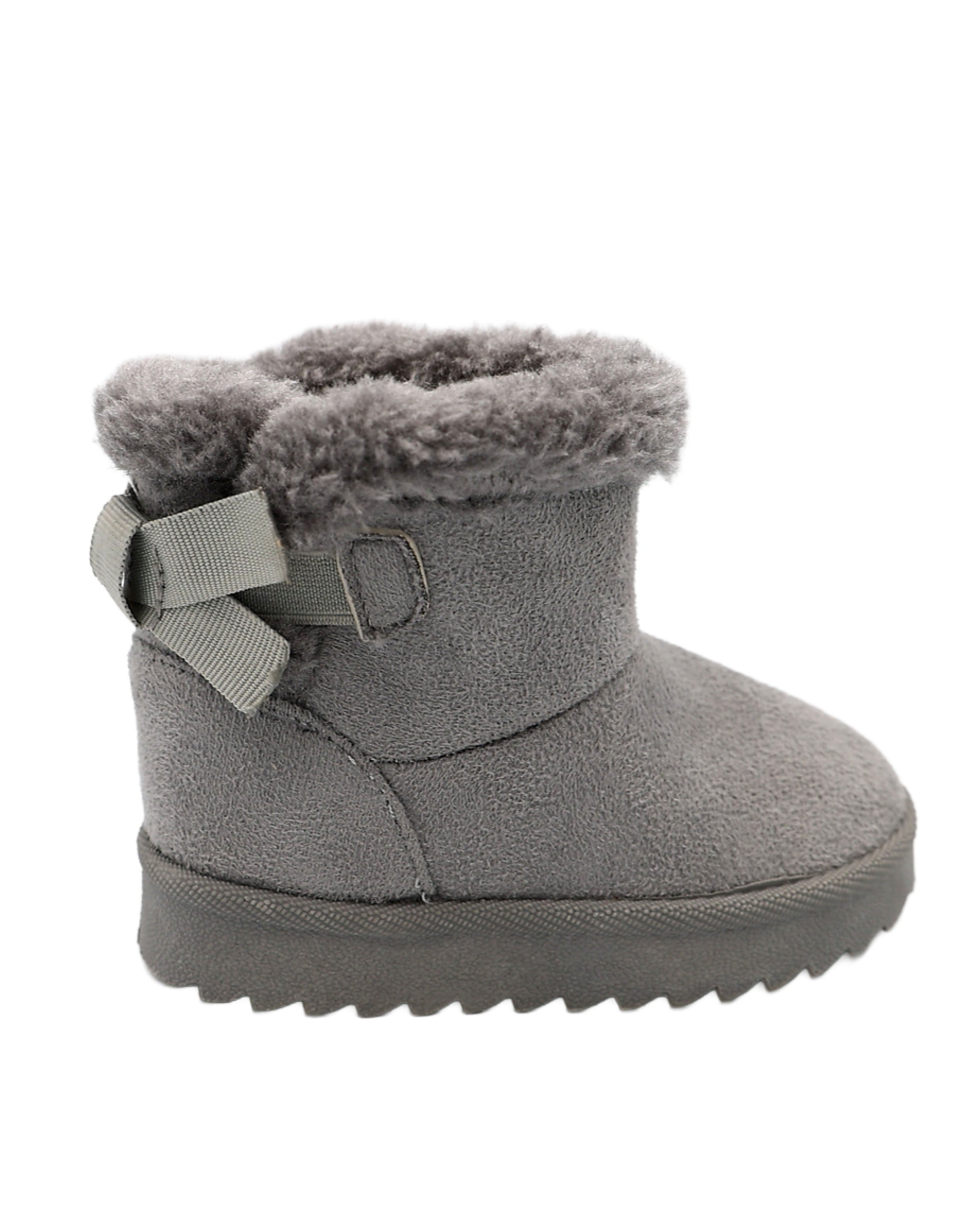 Girls Grey Bow Faux Fur Lined Boot