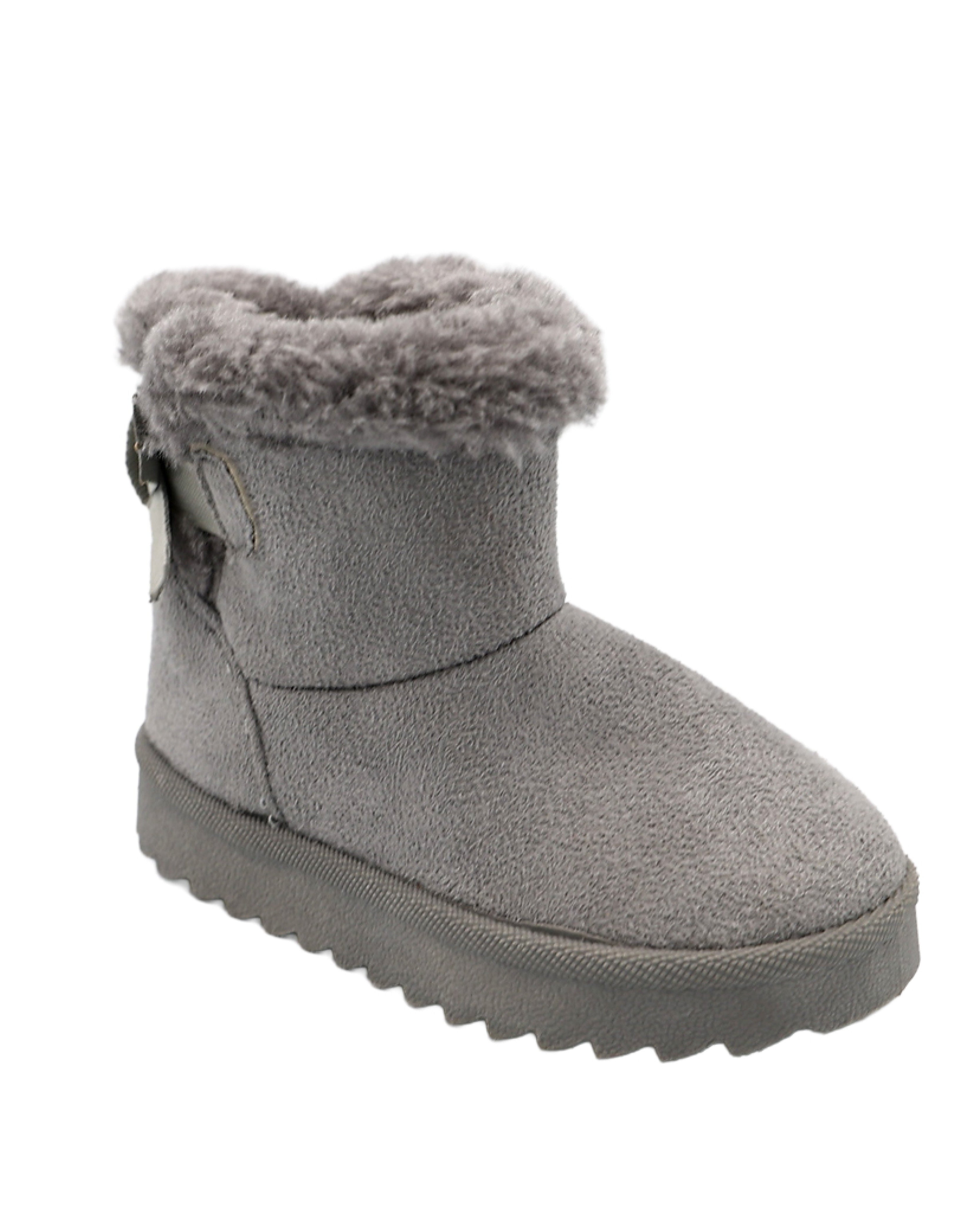 Girls Grey Bow Faux Fur Lined Boot