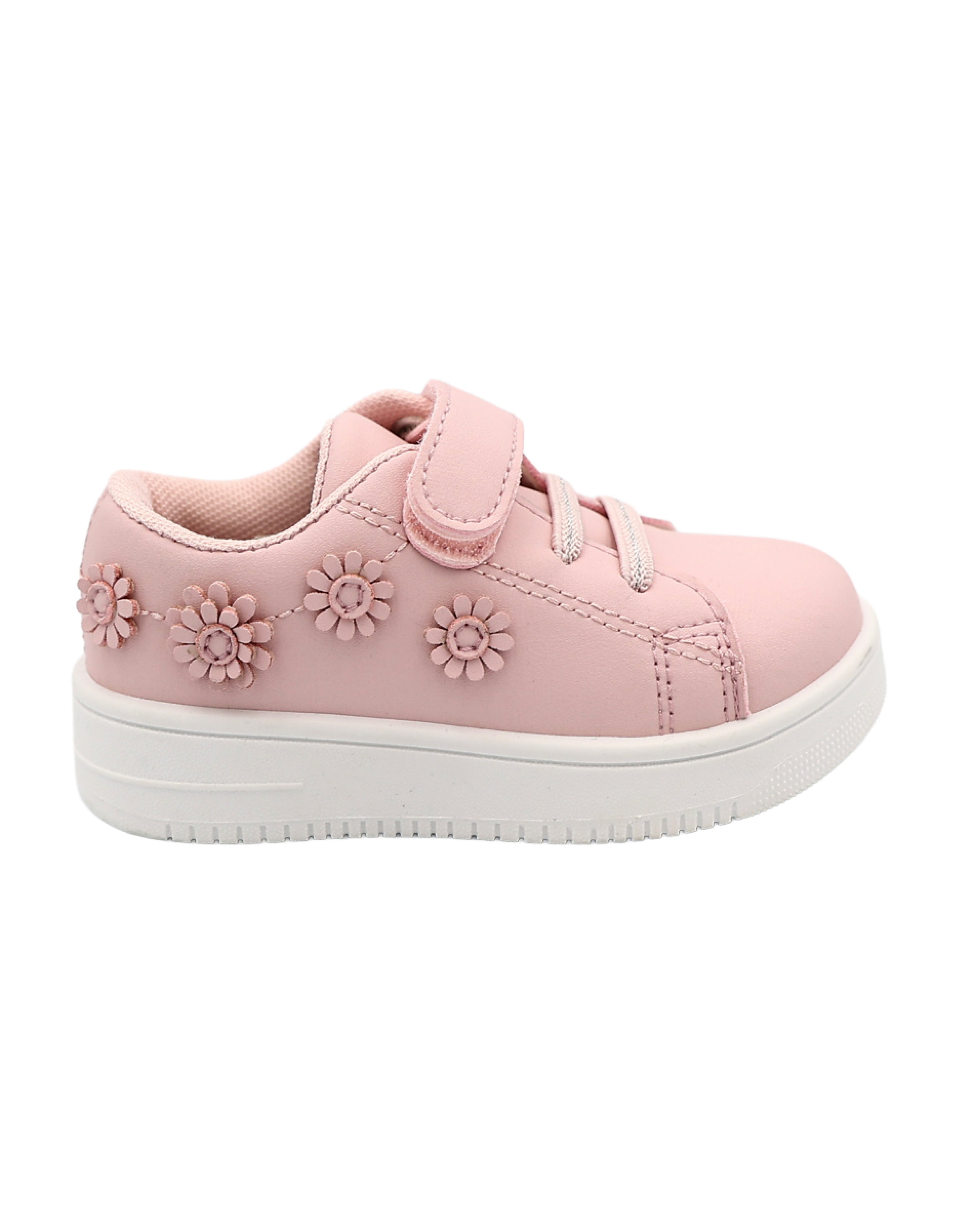 Girls Pink Flower Applique Velcro Sneakers