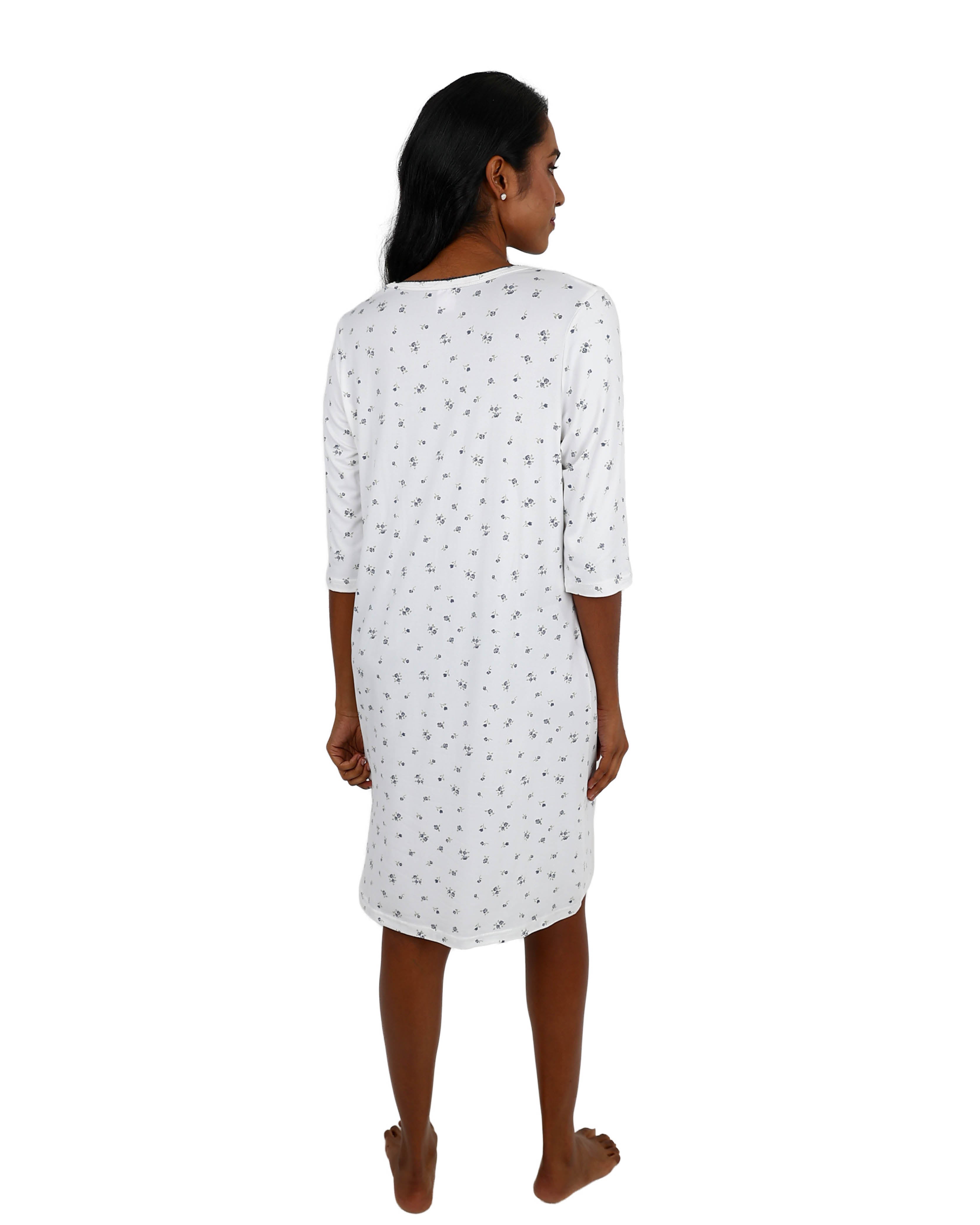 3/4 Sleeve Grey Floral Henley Sleepshirt