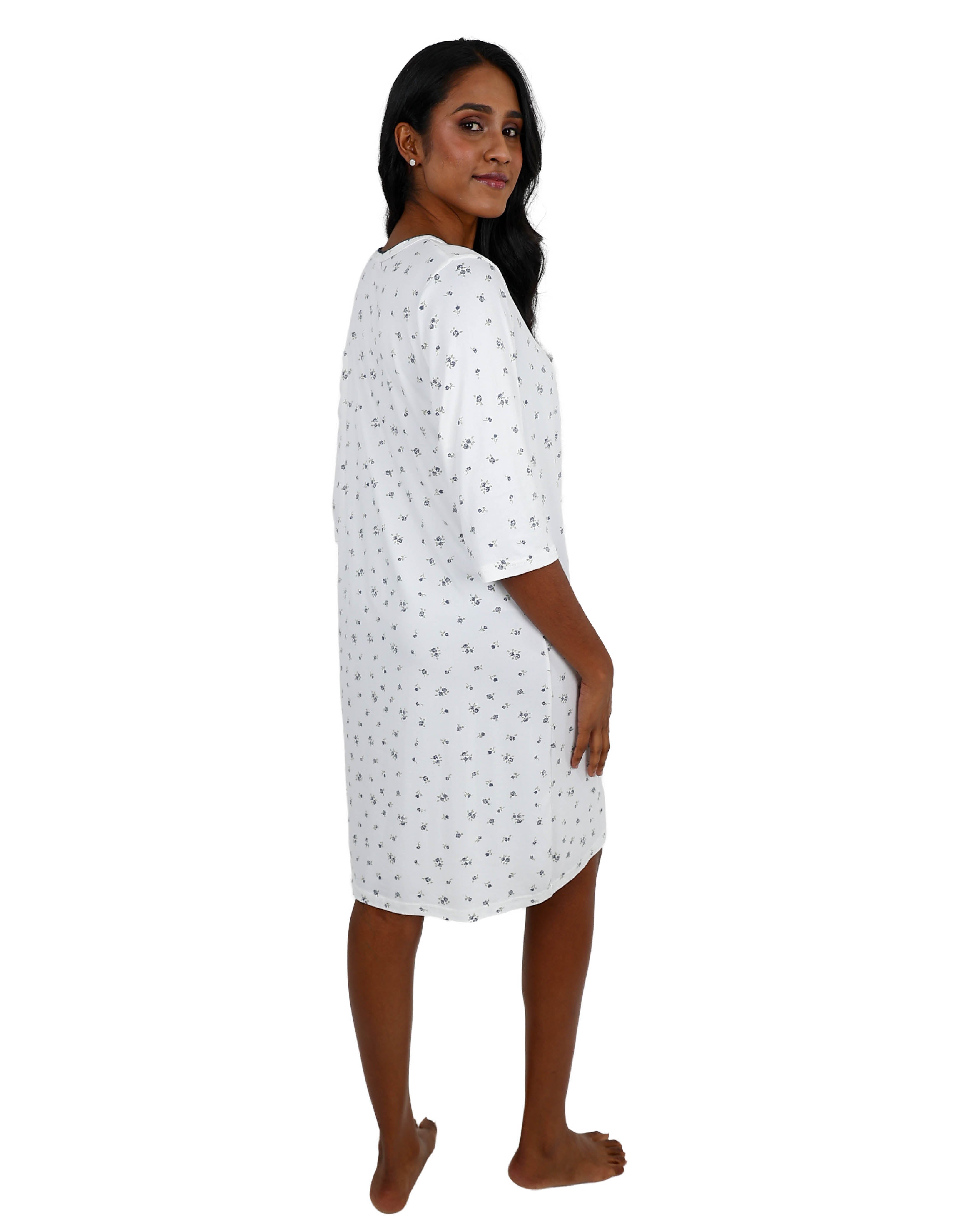 3/4 Sleeve Grey Floral Henley Sleepshirt