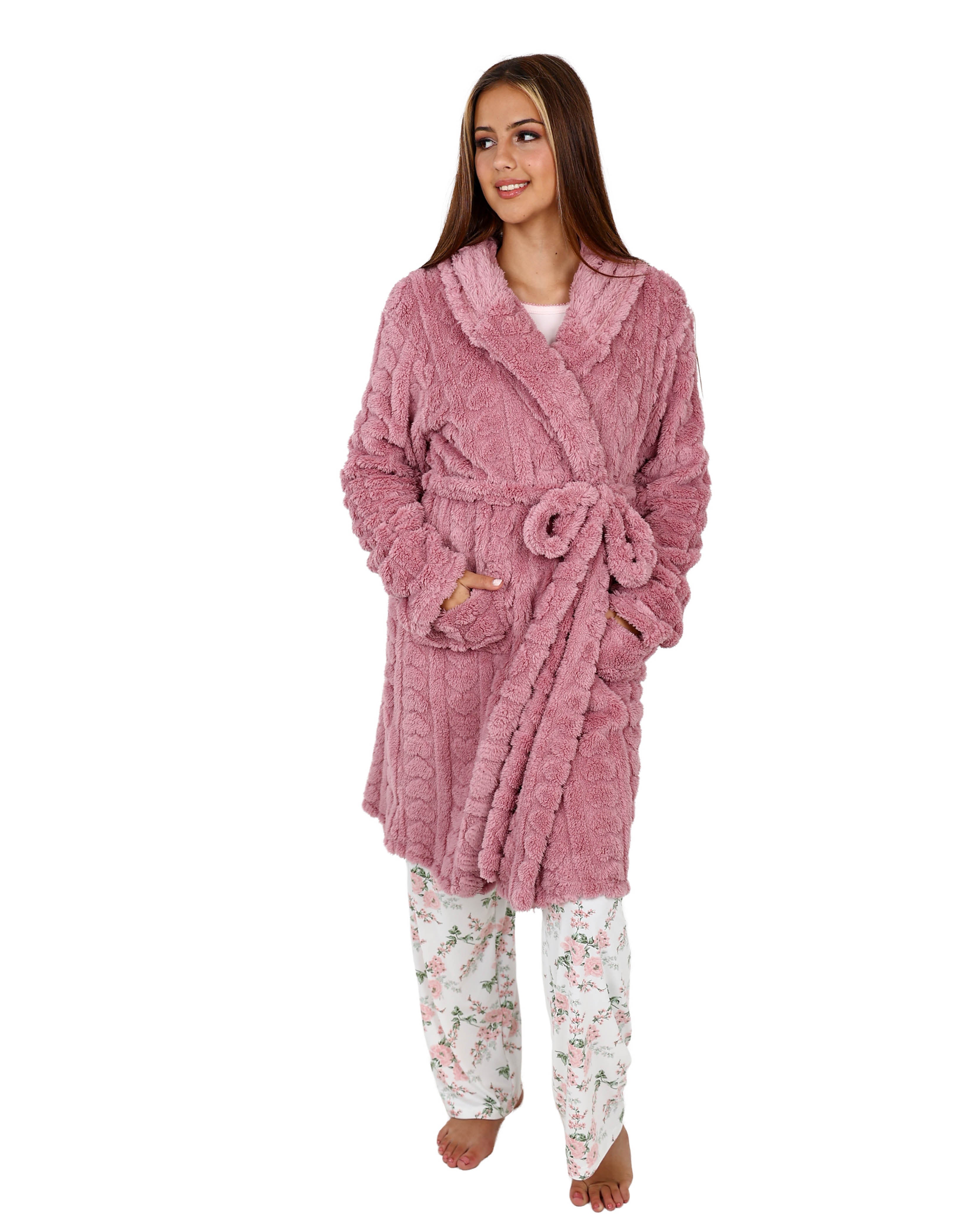 Mauve Jacquard Sherpa Wrap Gown