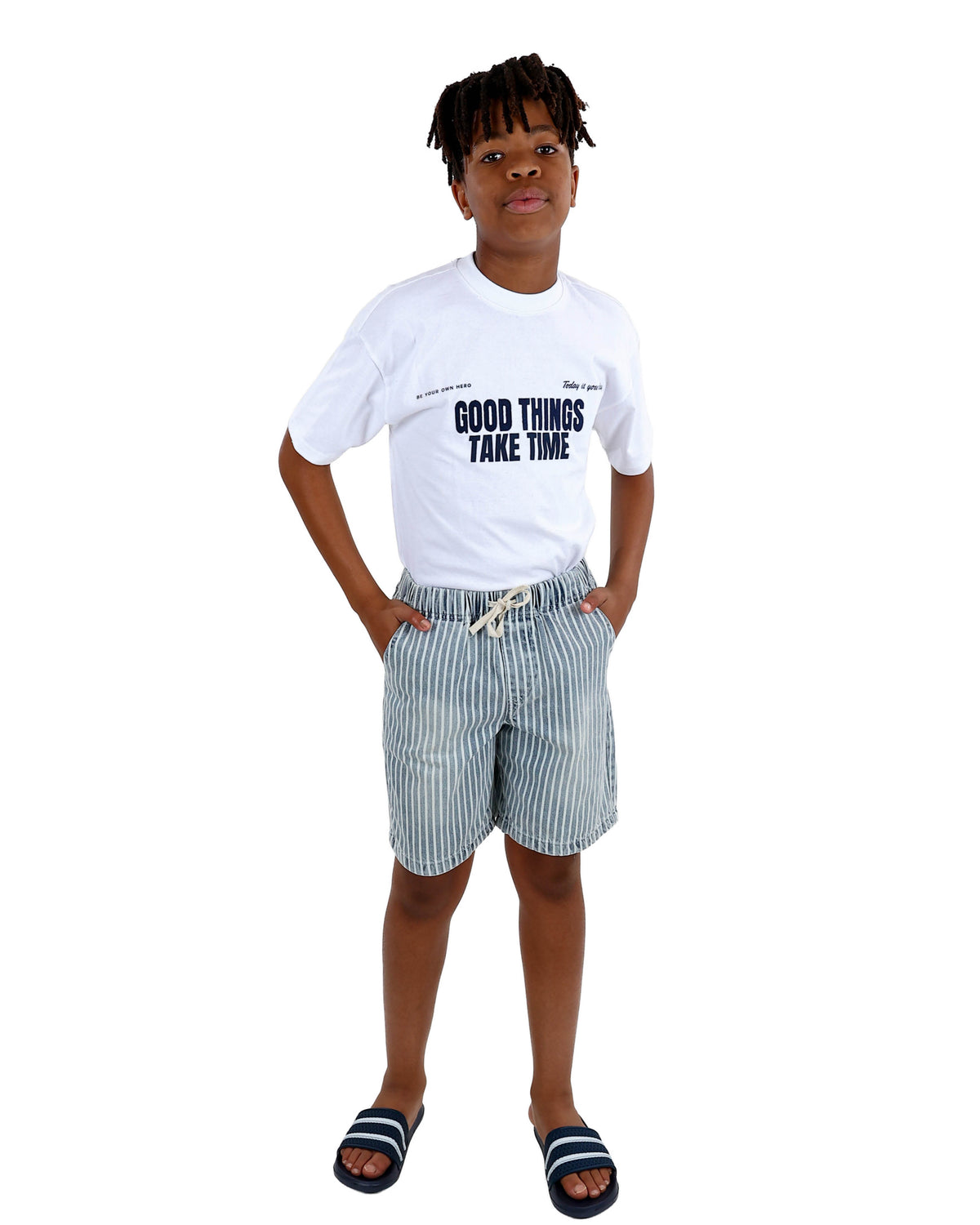 Elasticated Stripe Denim Shorts