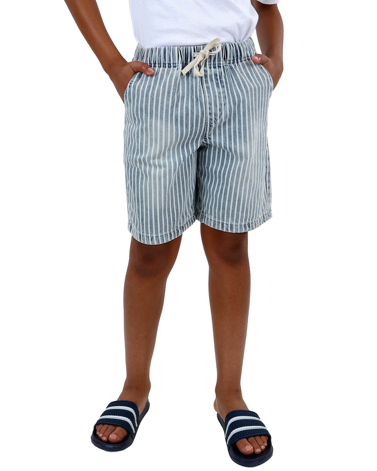 Elasticated Stripe Denim Shorts