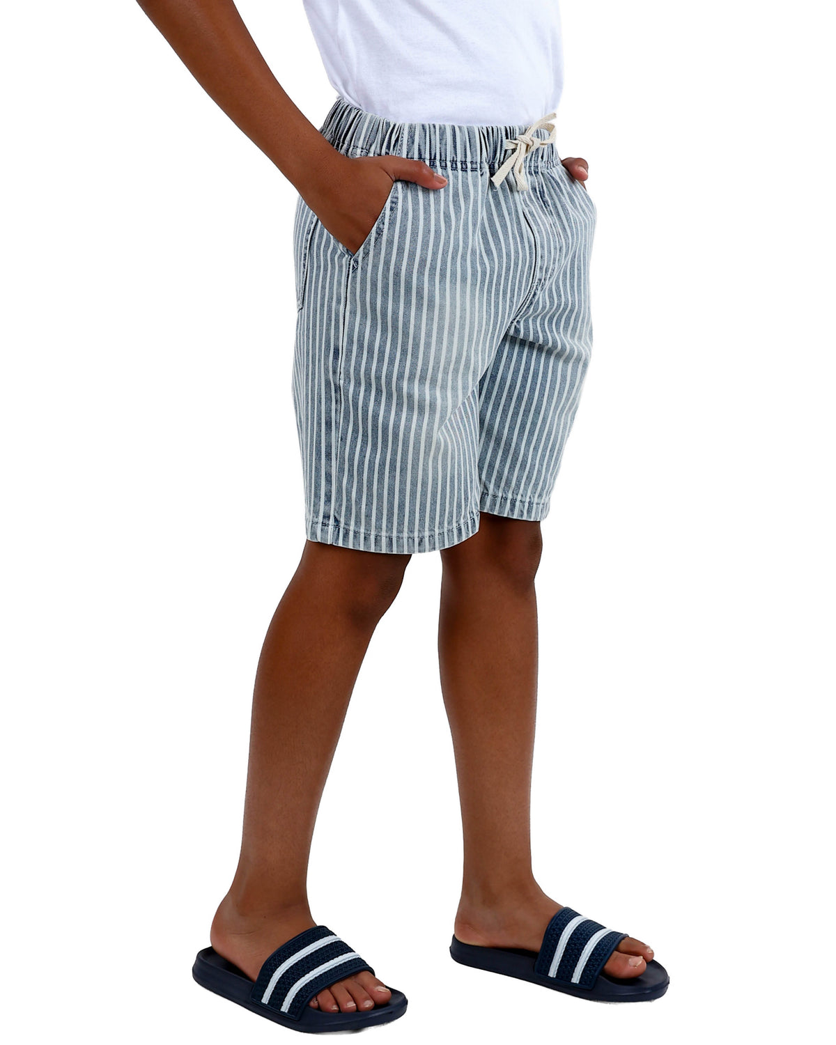Elasticated Stripe Denim Shorts