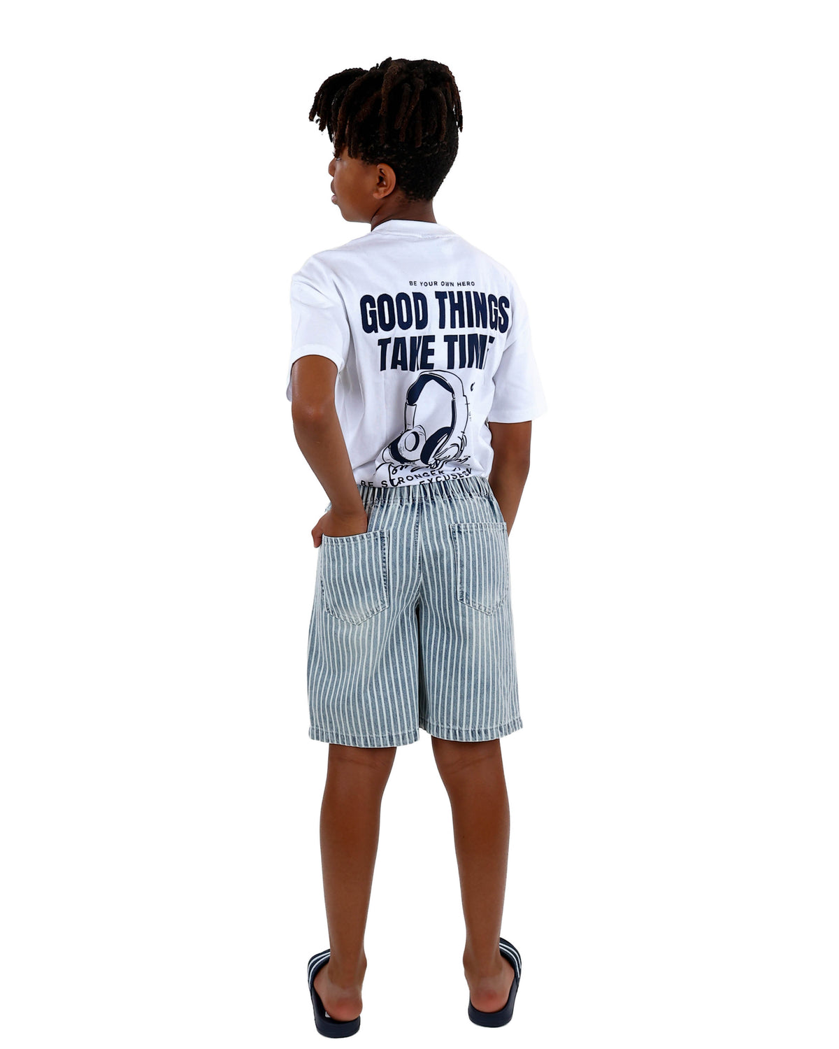 Elasticated Stripe Denim Shorts