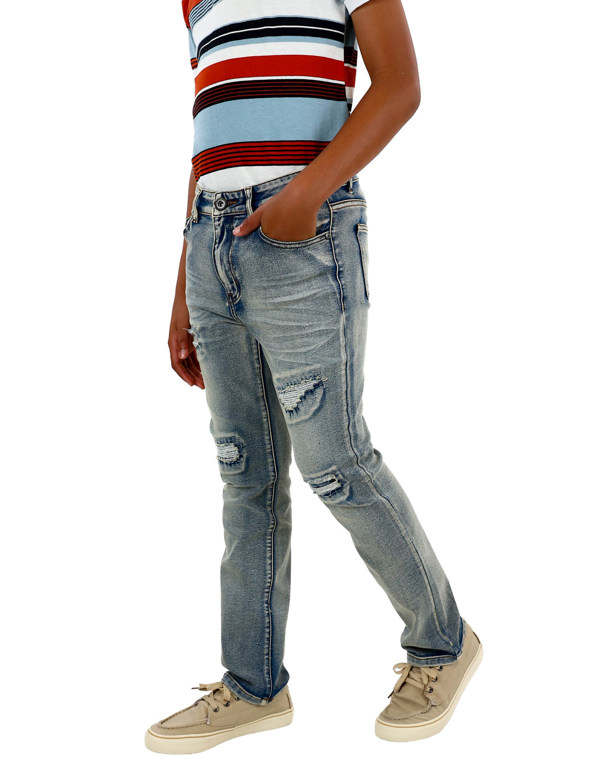 Straight Leg Medium Indigo Rip & Repair Jeans
