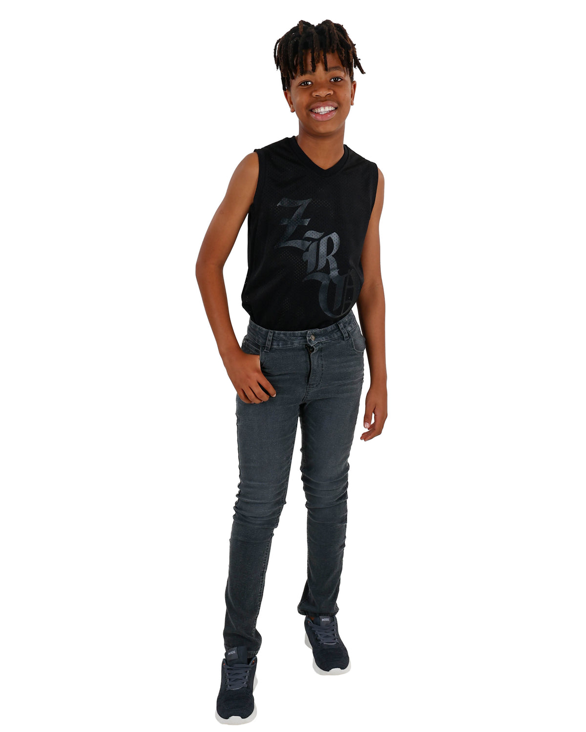 Grey Slim Fit Whiskers Stretch Jeans