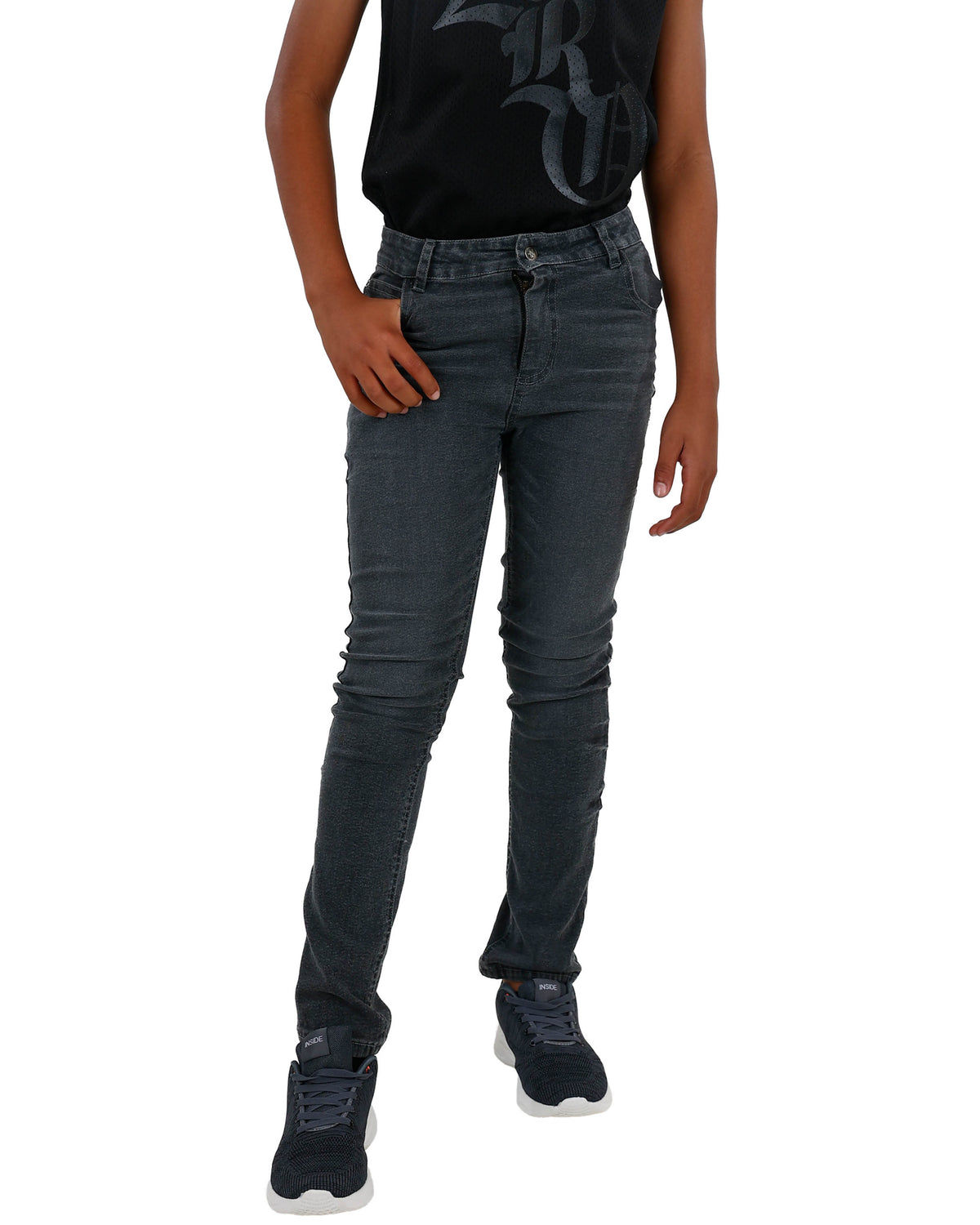 Grey Slim Fit Whiskers Stretch Jeans