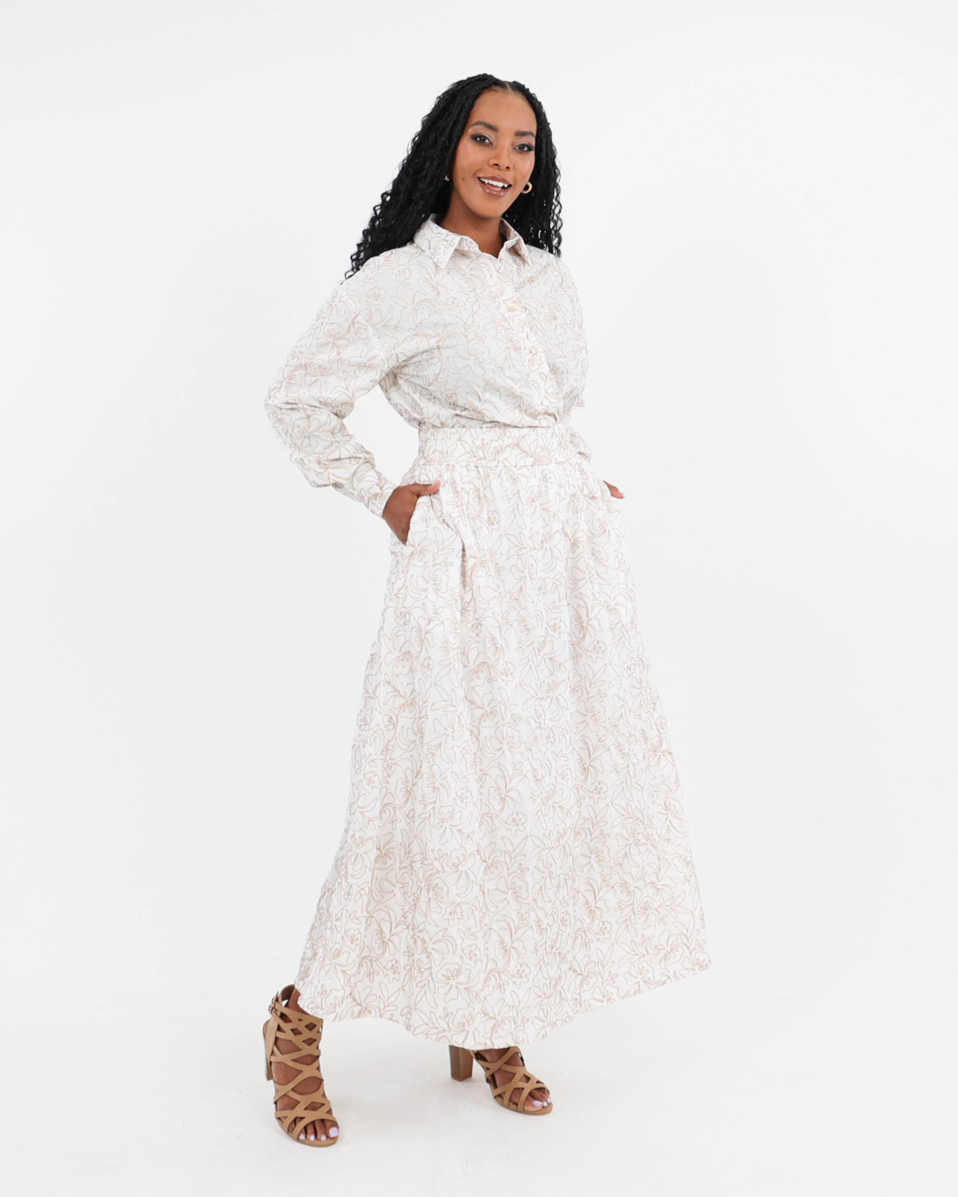 Stone Embroidered Flared Skirt