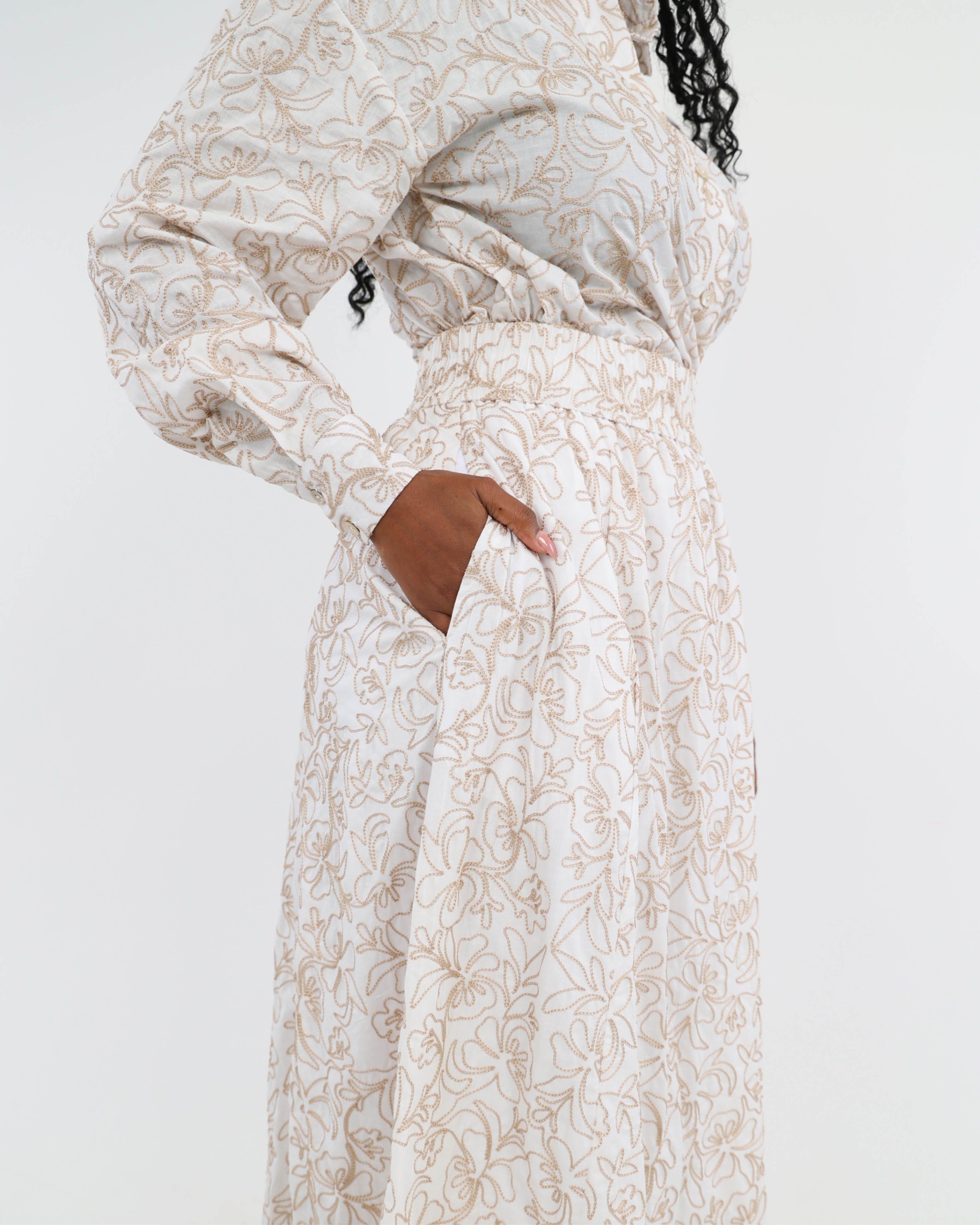 Stone Embroidered Flared Skirt