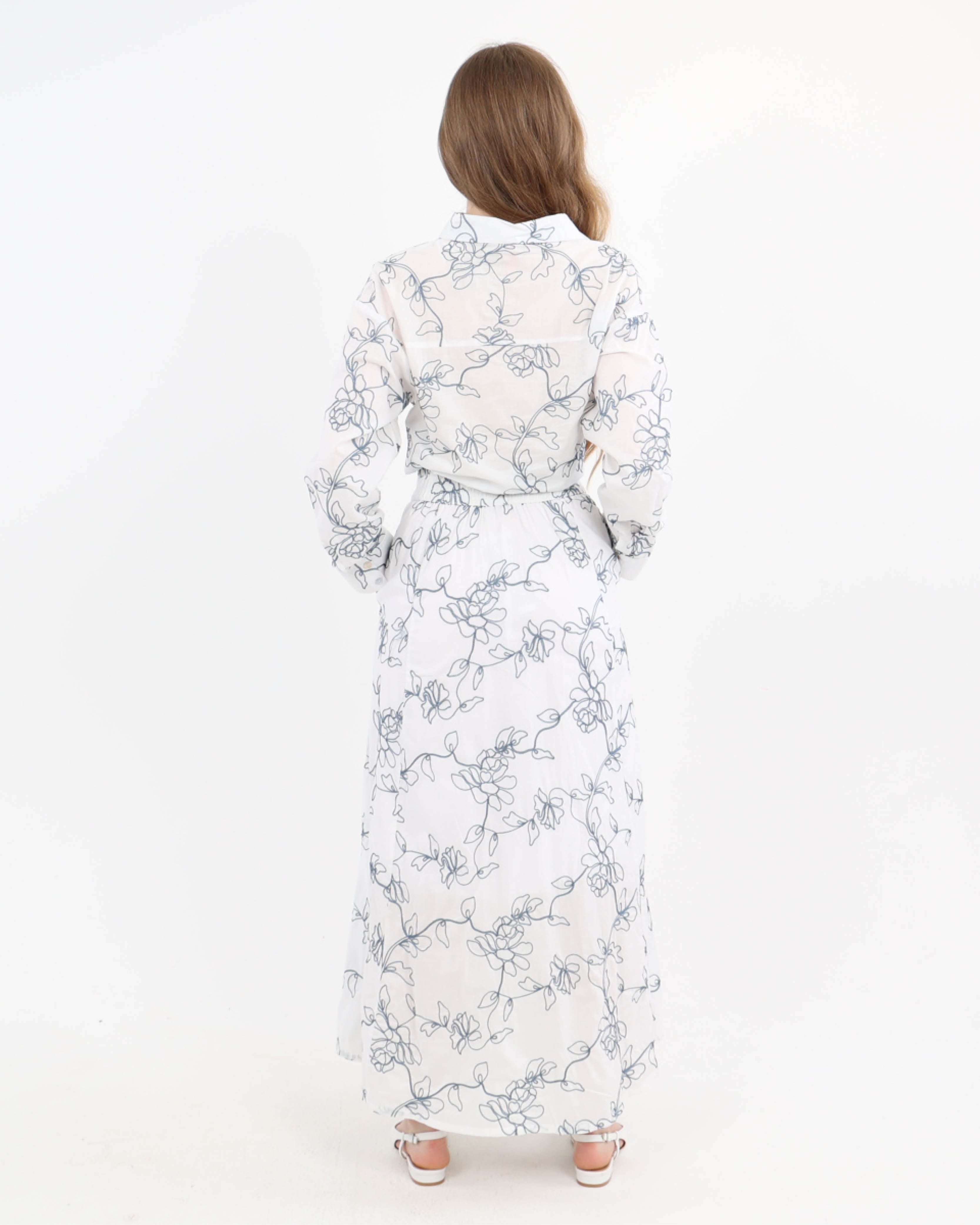 Blue Embroidered Flared Skirt