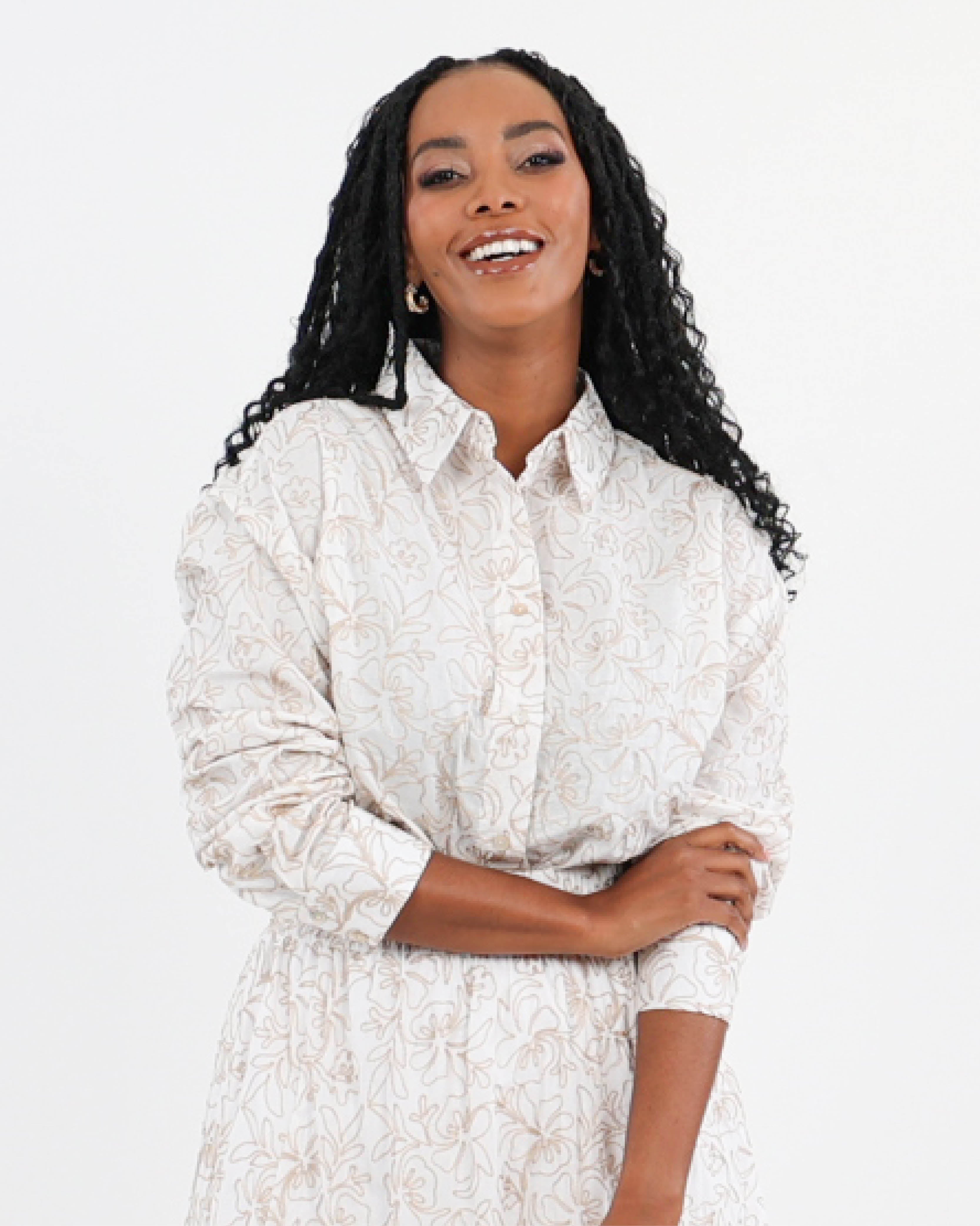 Stone Azure Bloom Fully Embroidered Blouse in Pure Cotton