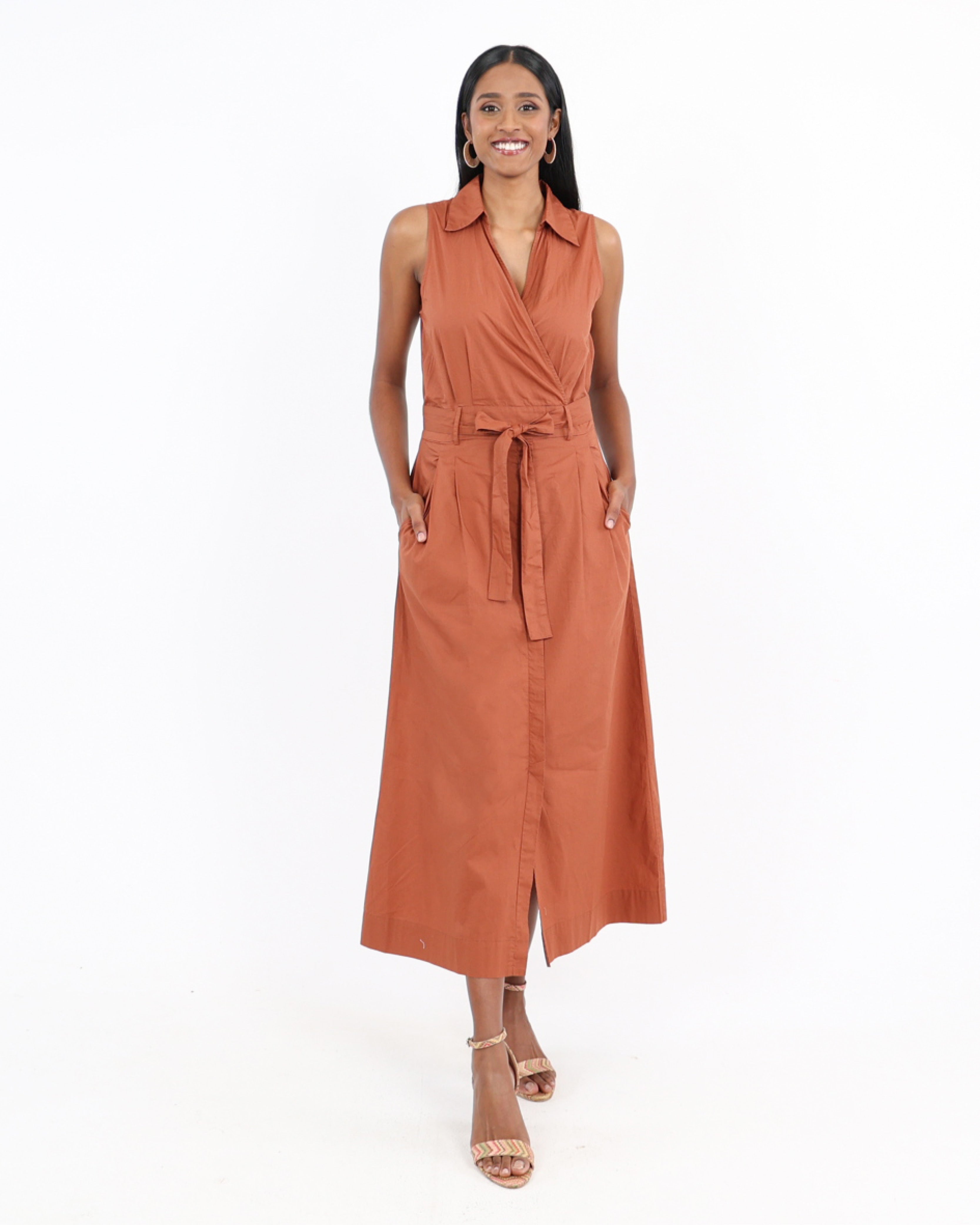Sleeveless Sienna Tailored Cotton Wrap Maxi Dress