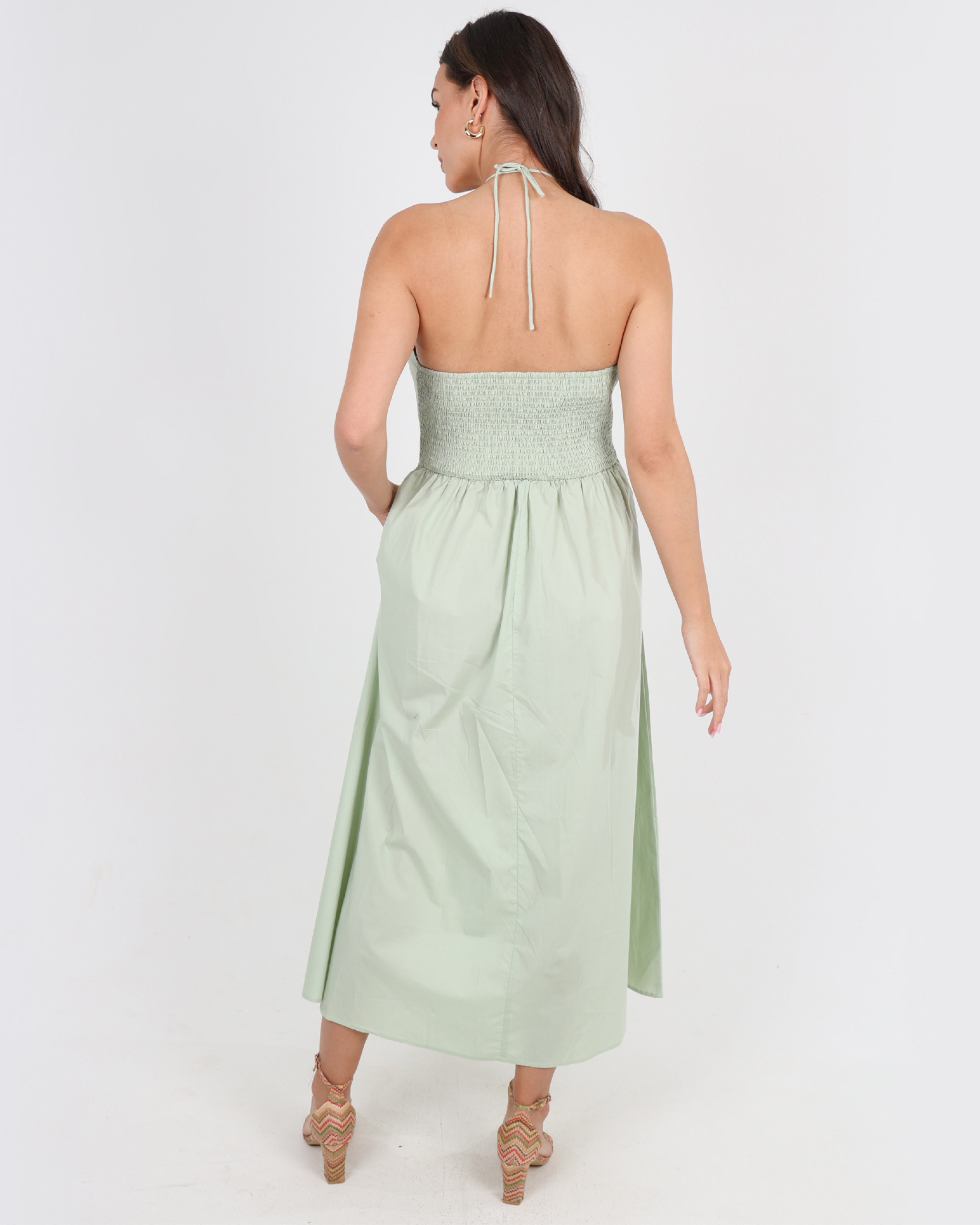 Livia Cotton Criss-Cross Maxi Dress in Sage