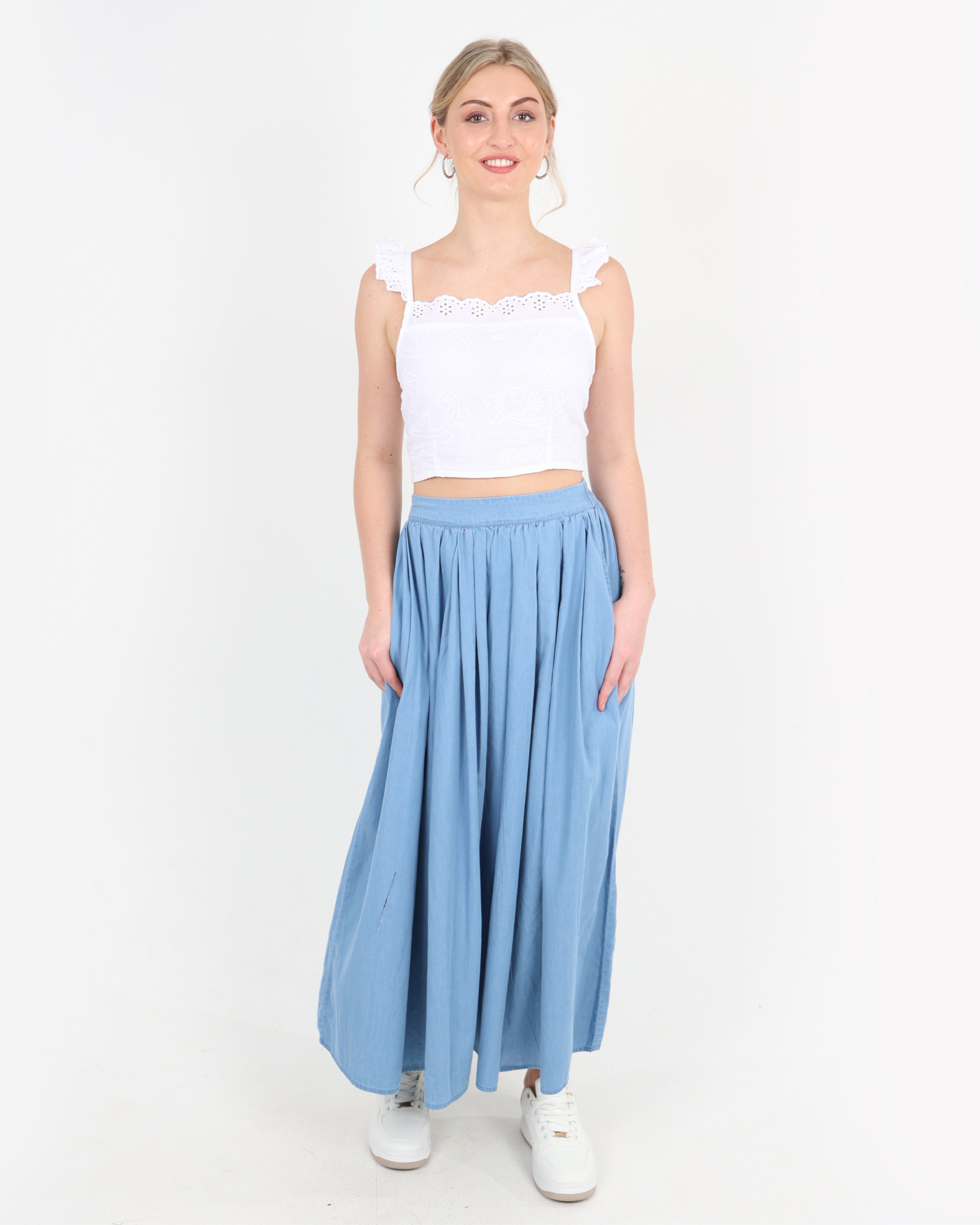 Marina Cotton Denim Maxi Skirt