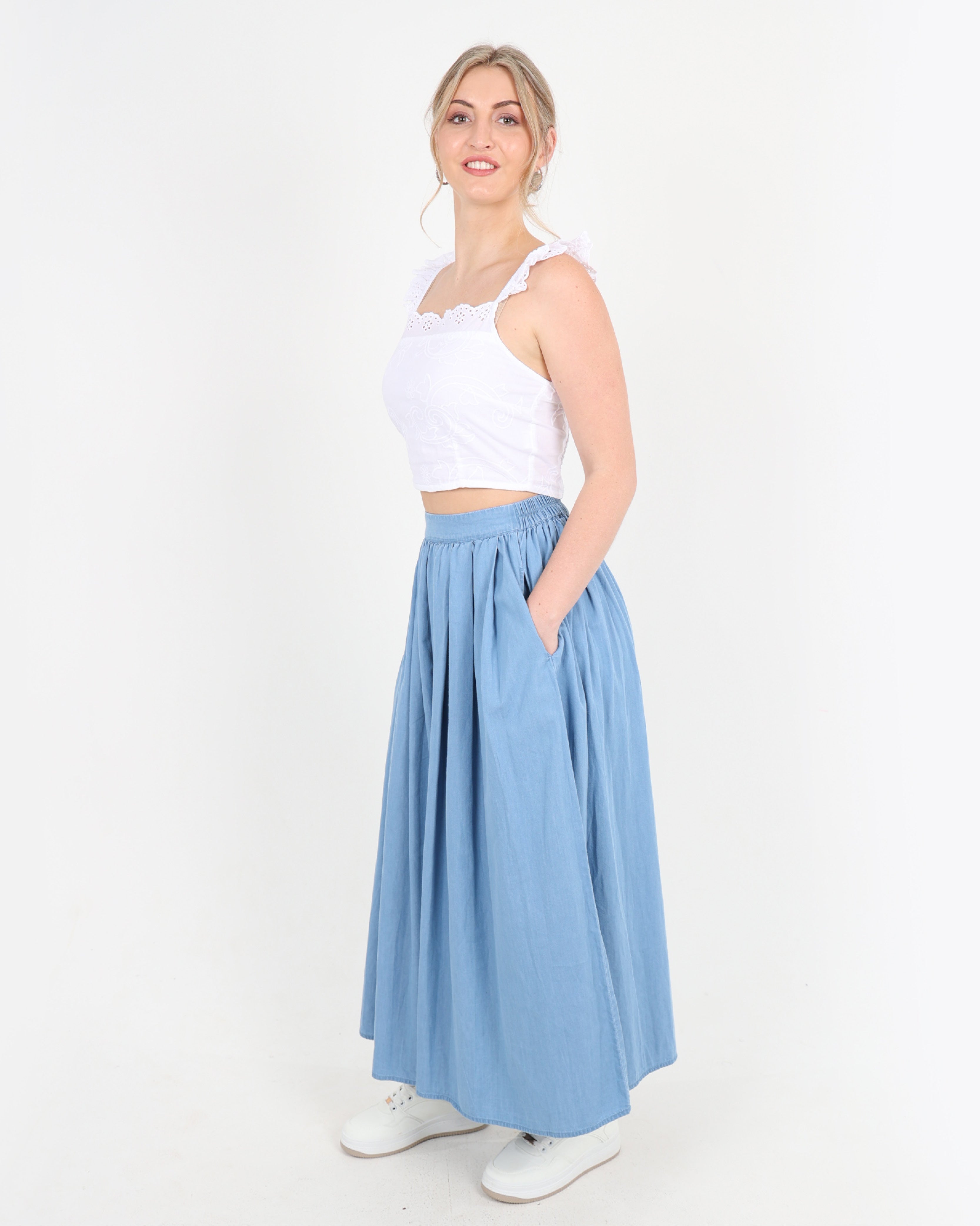 Marina Cotton Denim Maxi Skirt
