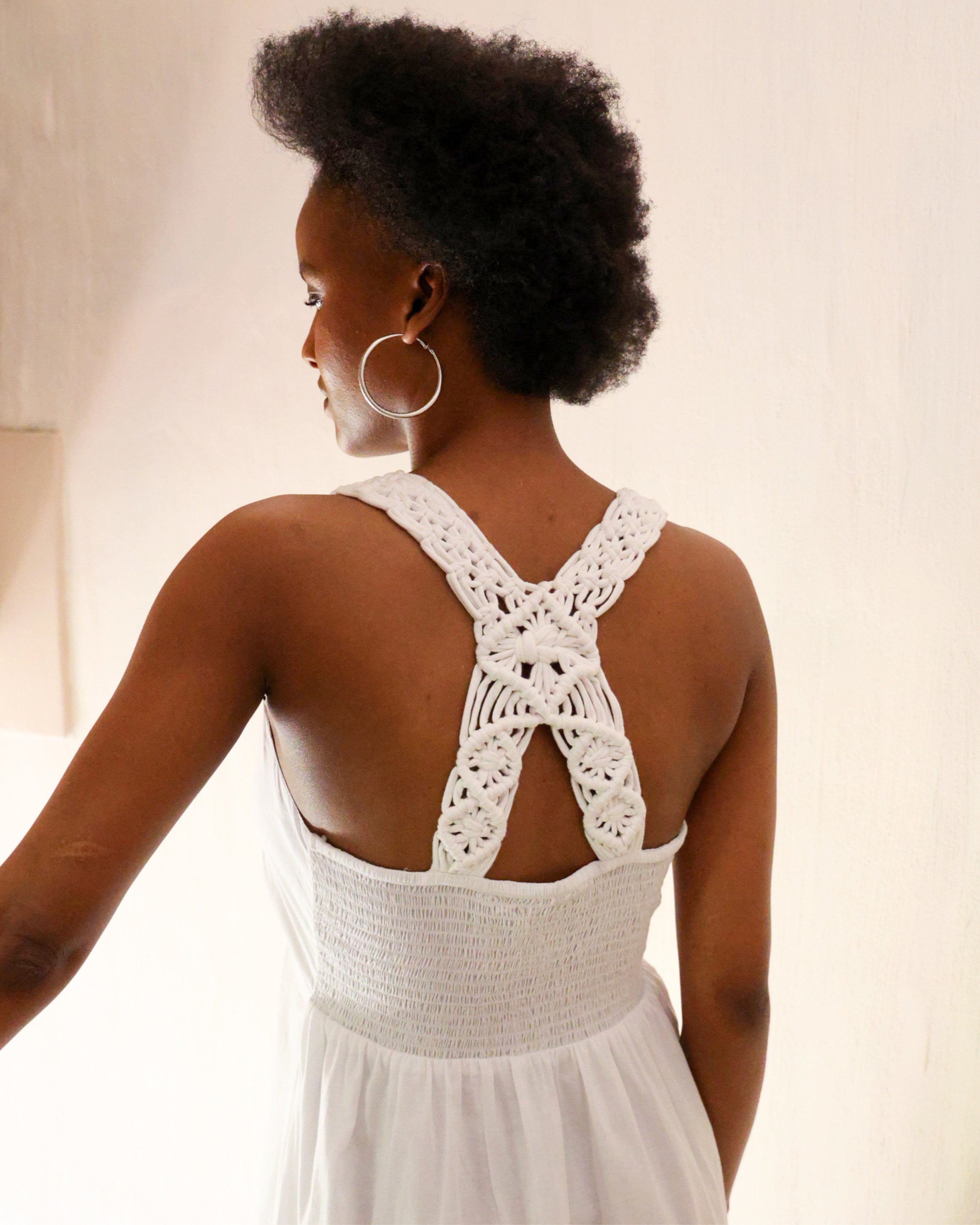 Cotton Crochet Back Midi Dress