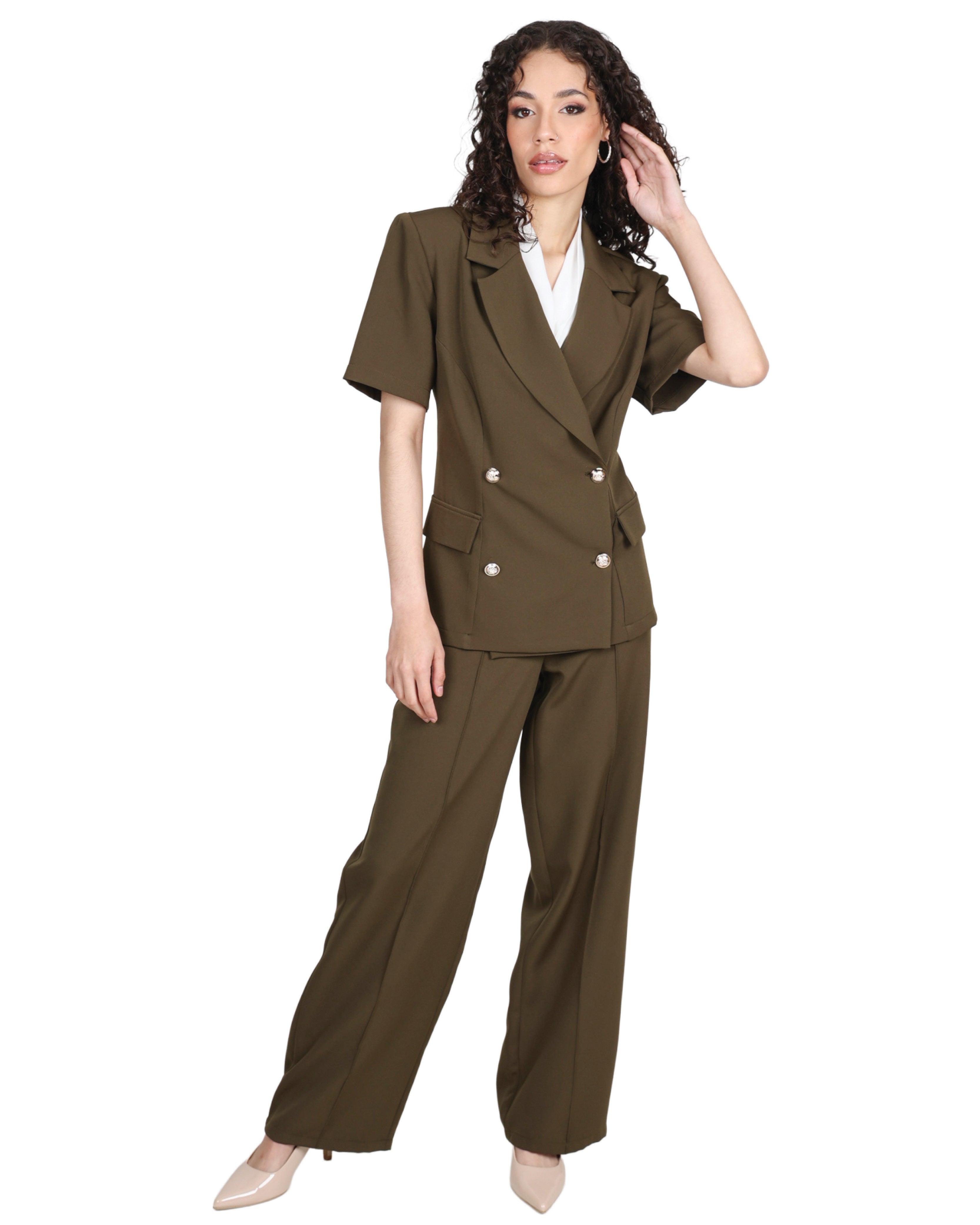 Three Button Short Sleeve Waistline Coat