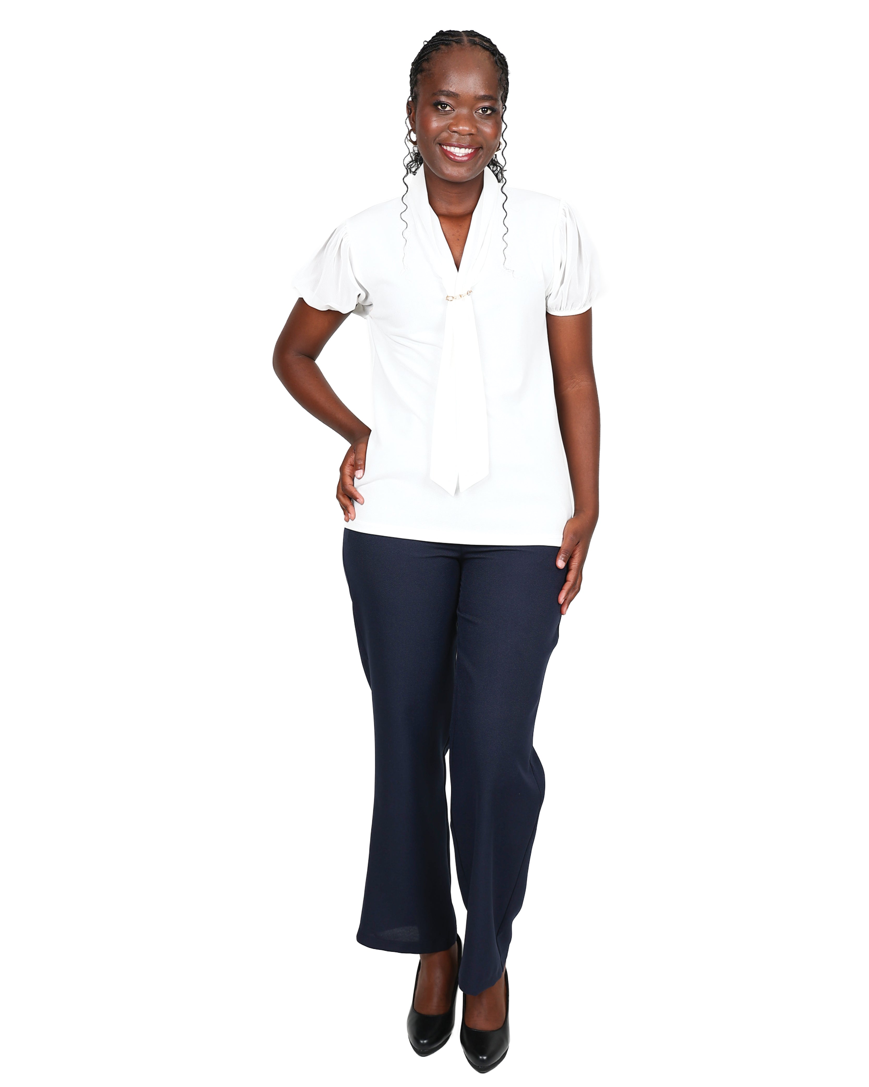 Neck Detail Short Sleeve Blouse