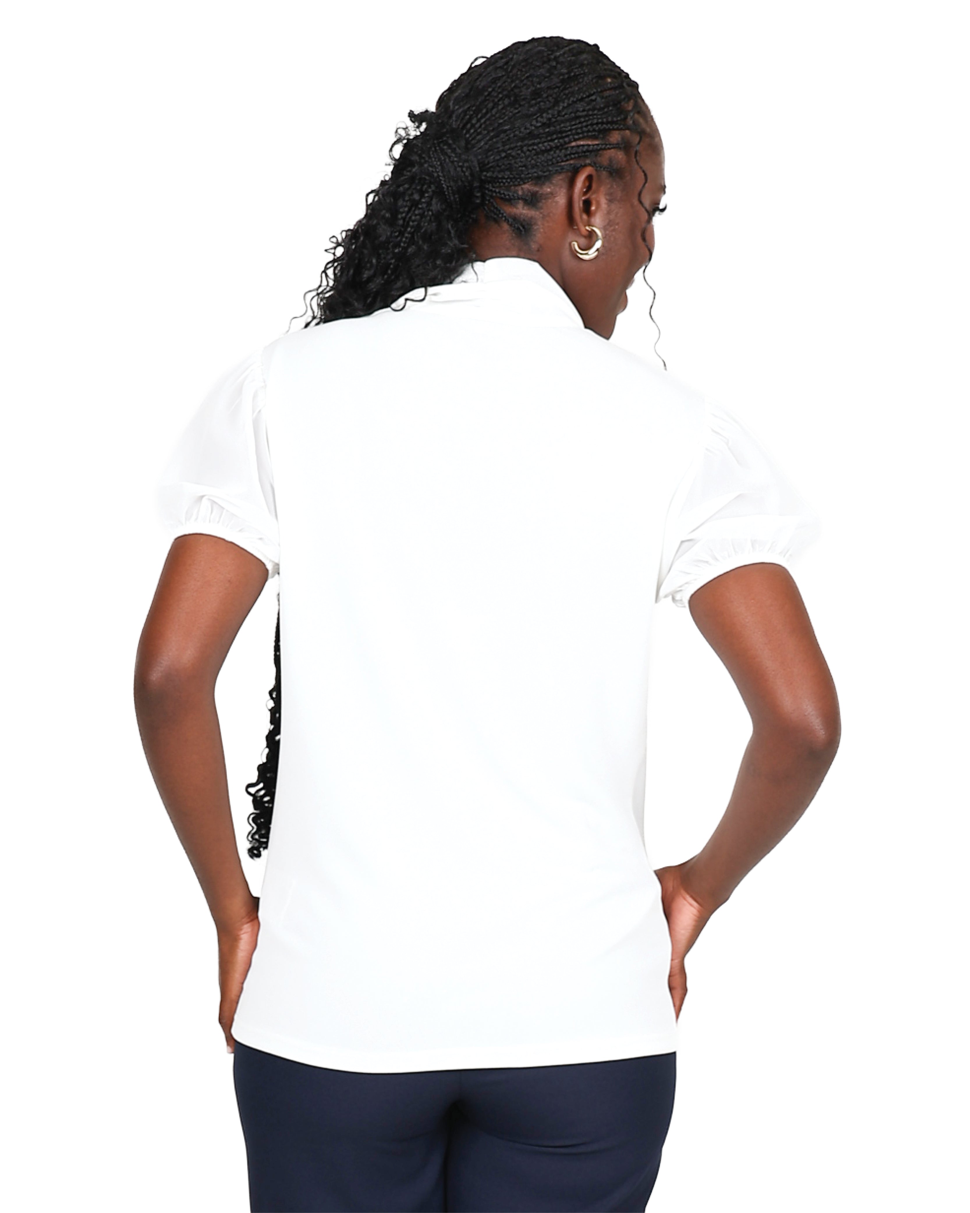 Neck Detail Short Sleeve Blouse