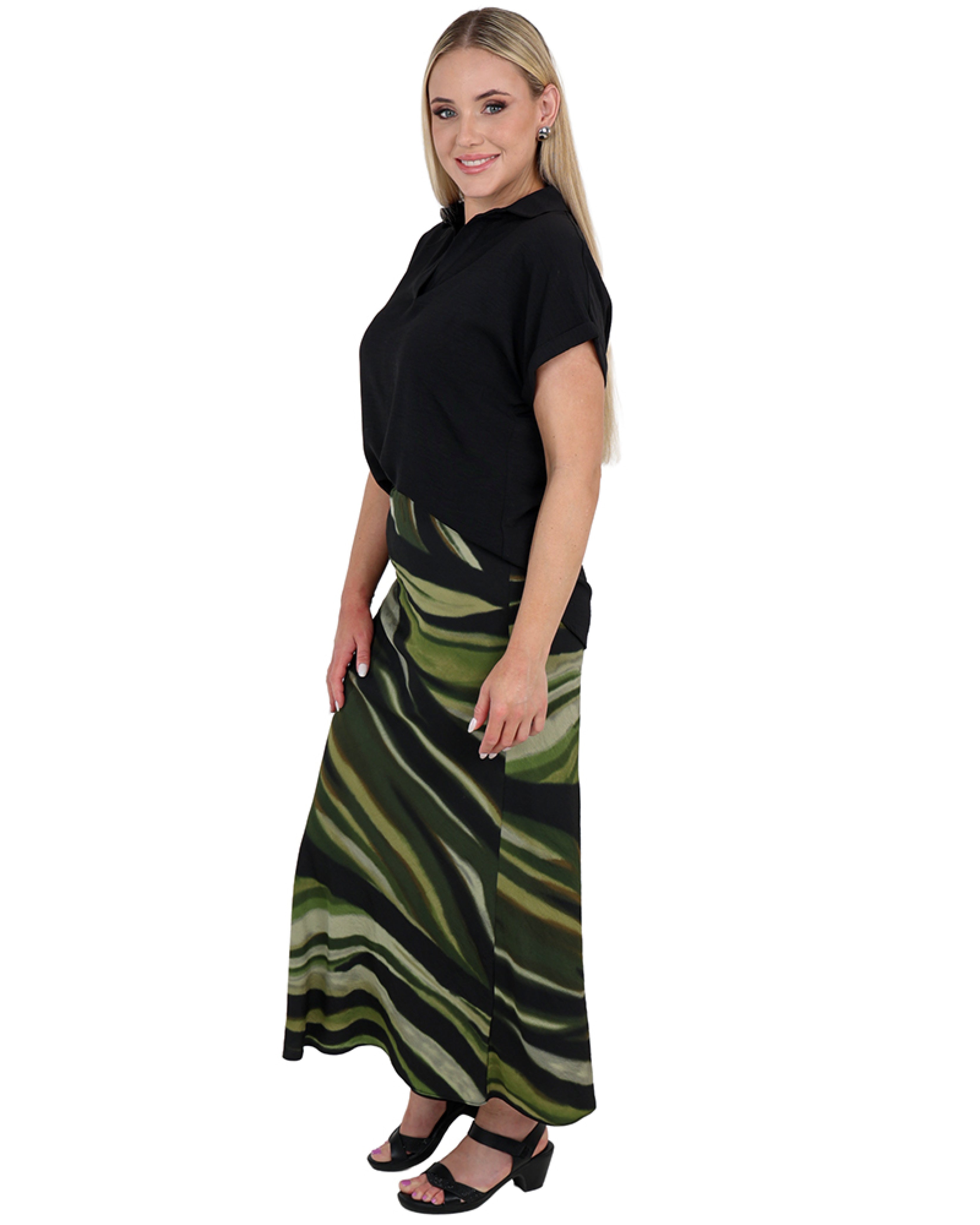 Abstract Print Bias Cut Maxi Skirt