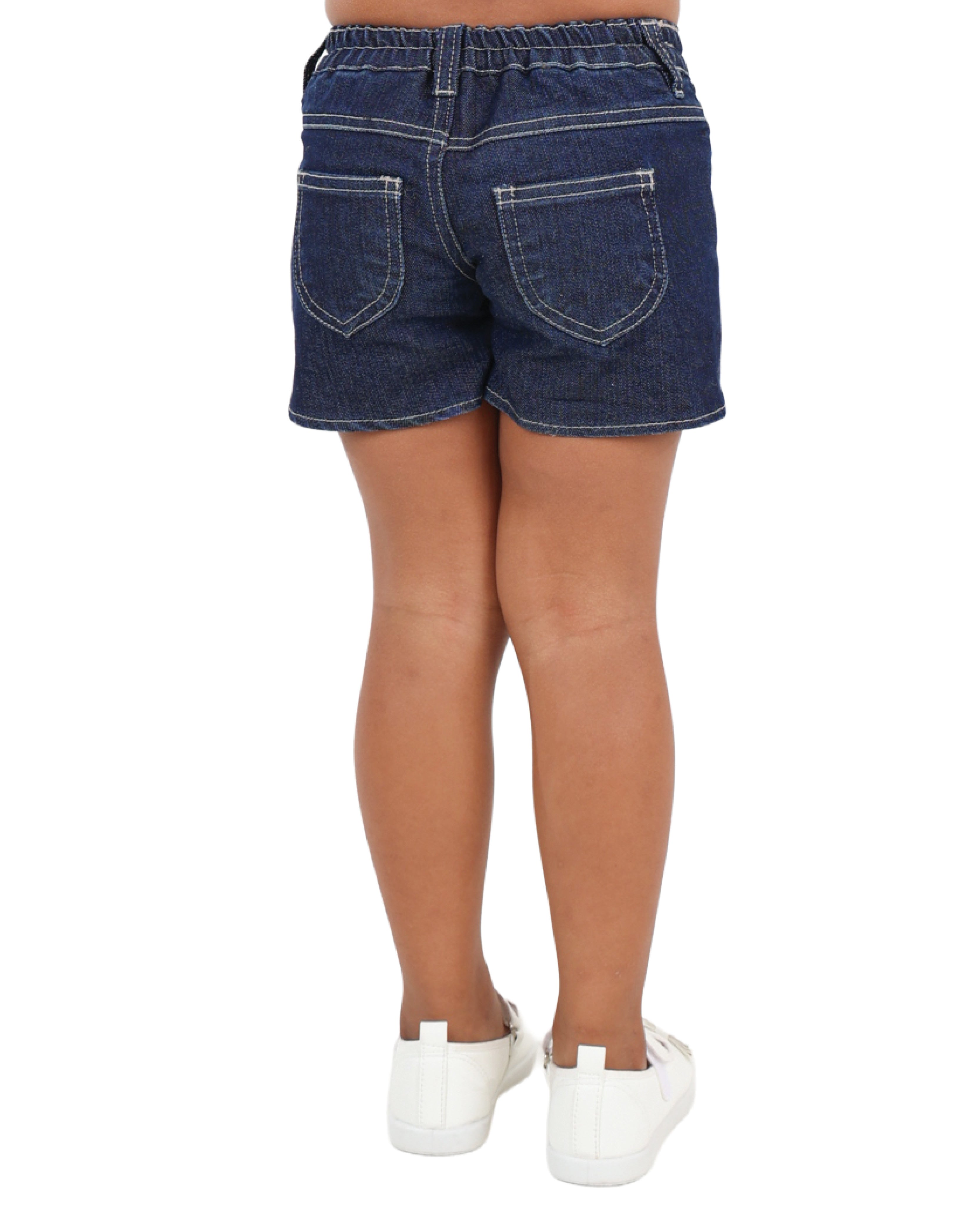 Daisy Emrbroidered Dark Indigo Denim Shorts