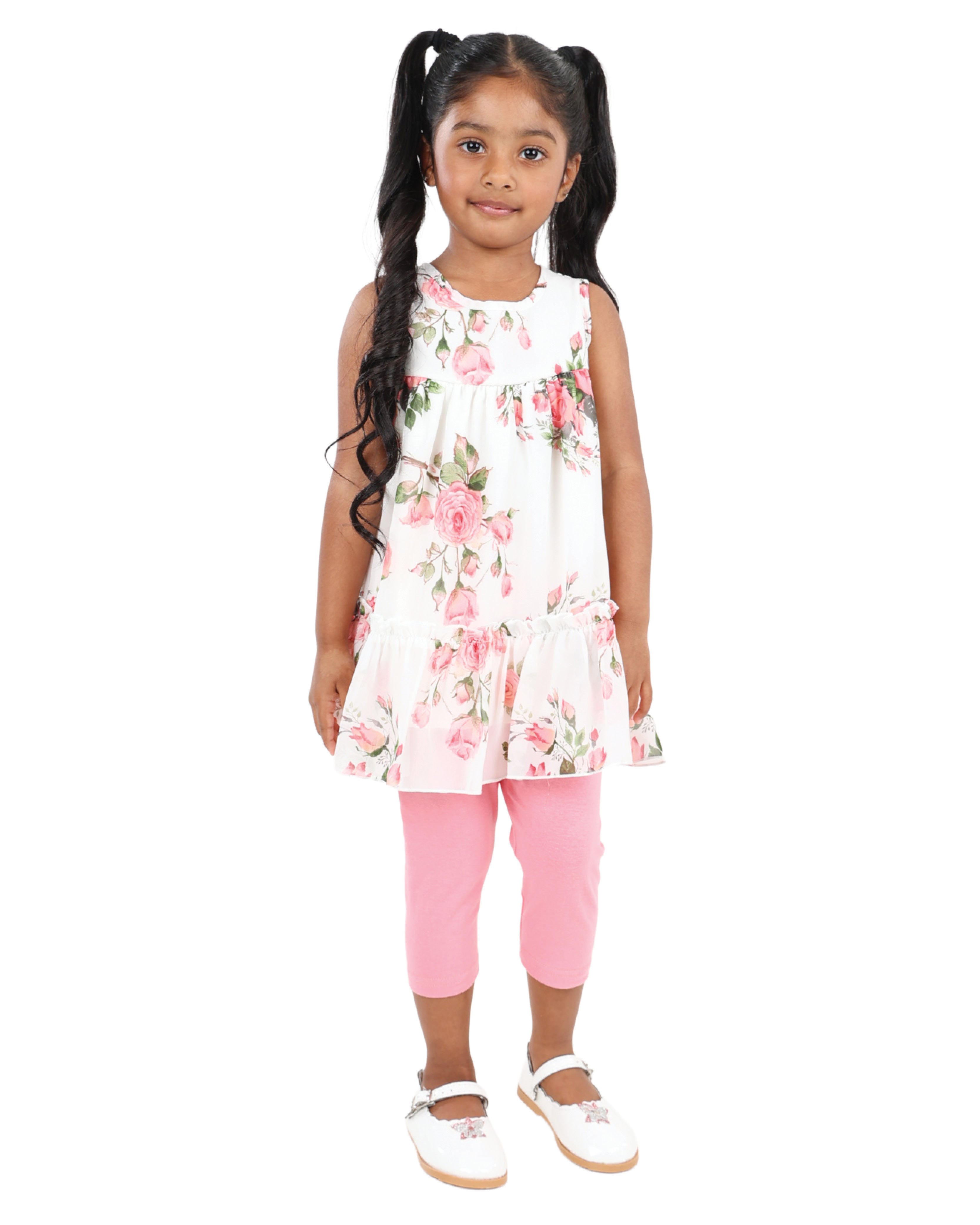 Floral Print Sleeveless Blouse & Legging Set