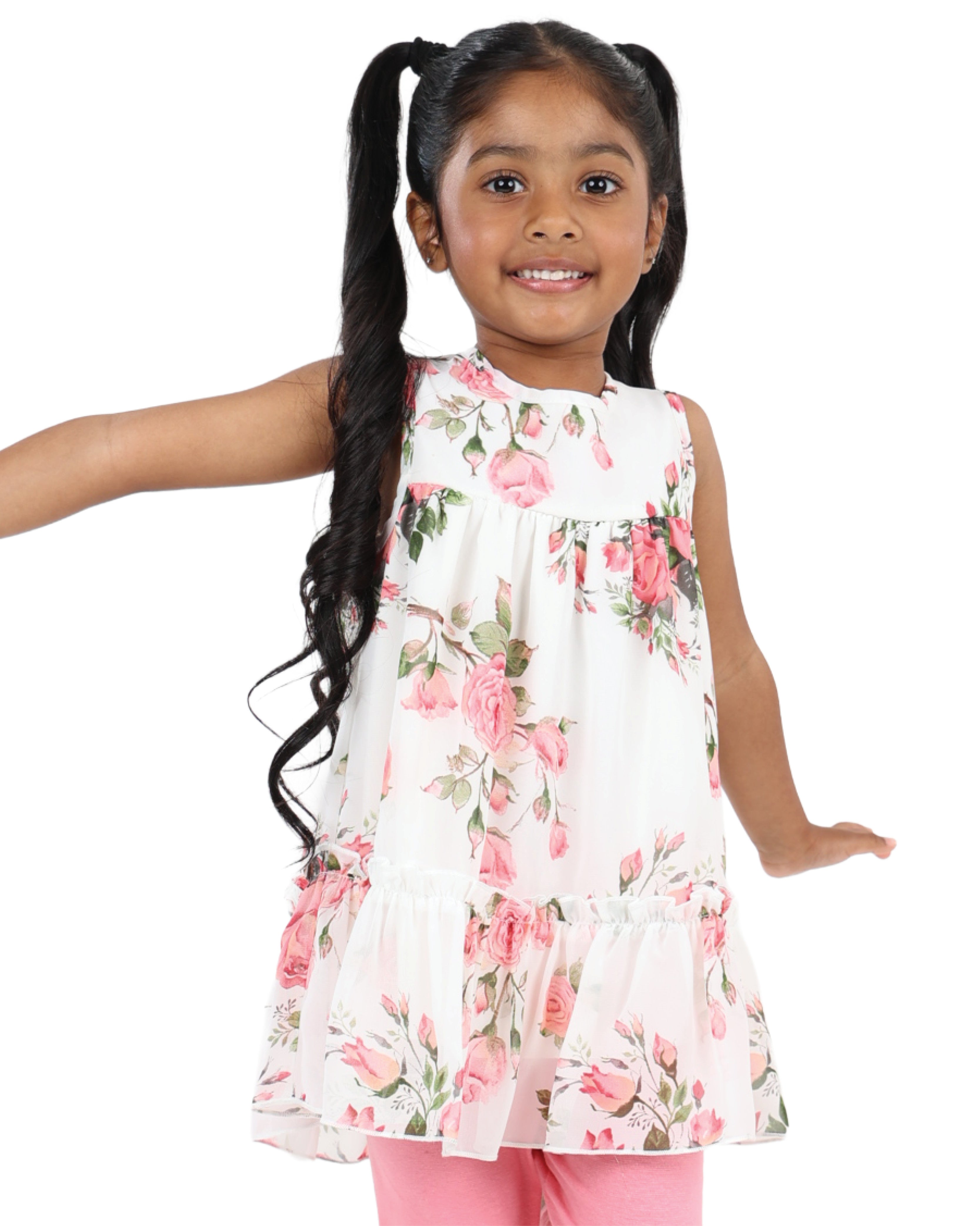 Floral Print Sleeveless Blouse & Legging Set