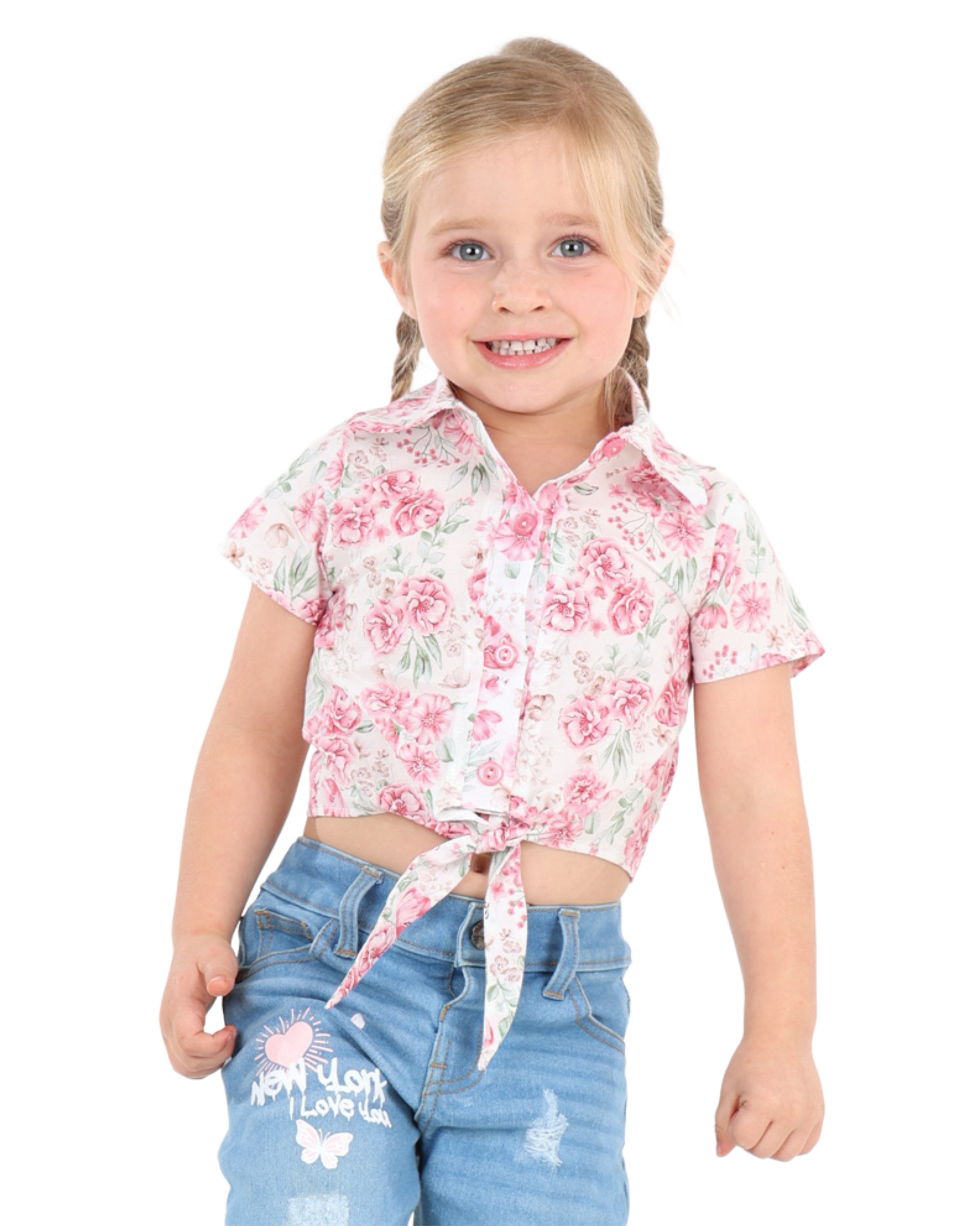 Short Sleeve Tie-Up Front Floral Print Blouse