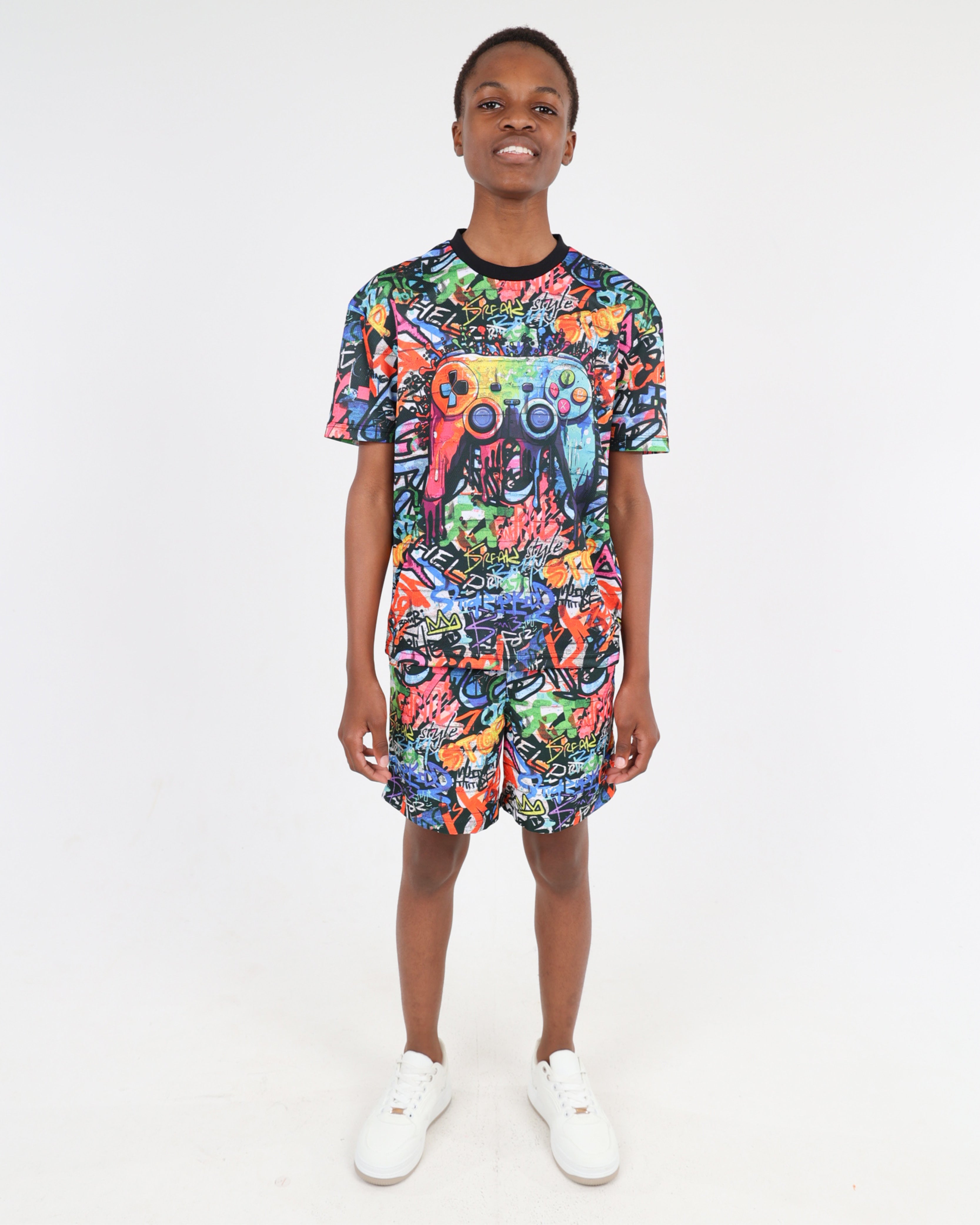 Short Sleeve Graffiti Print Gamer T-Shirt
