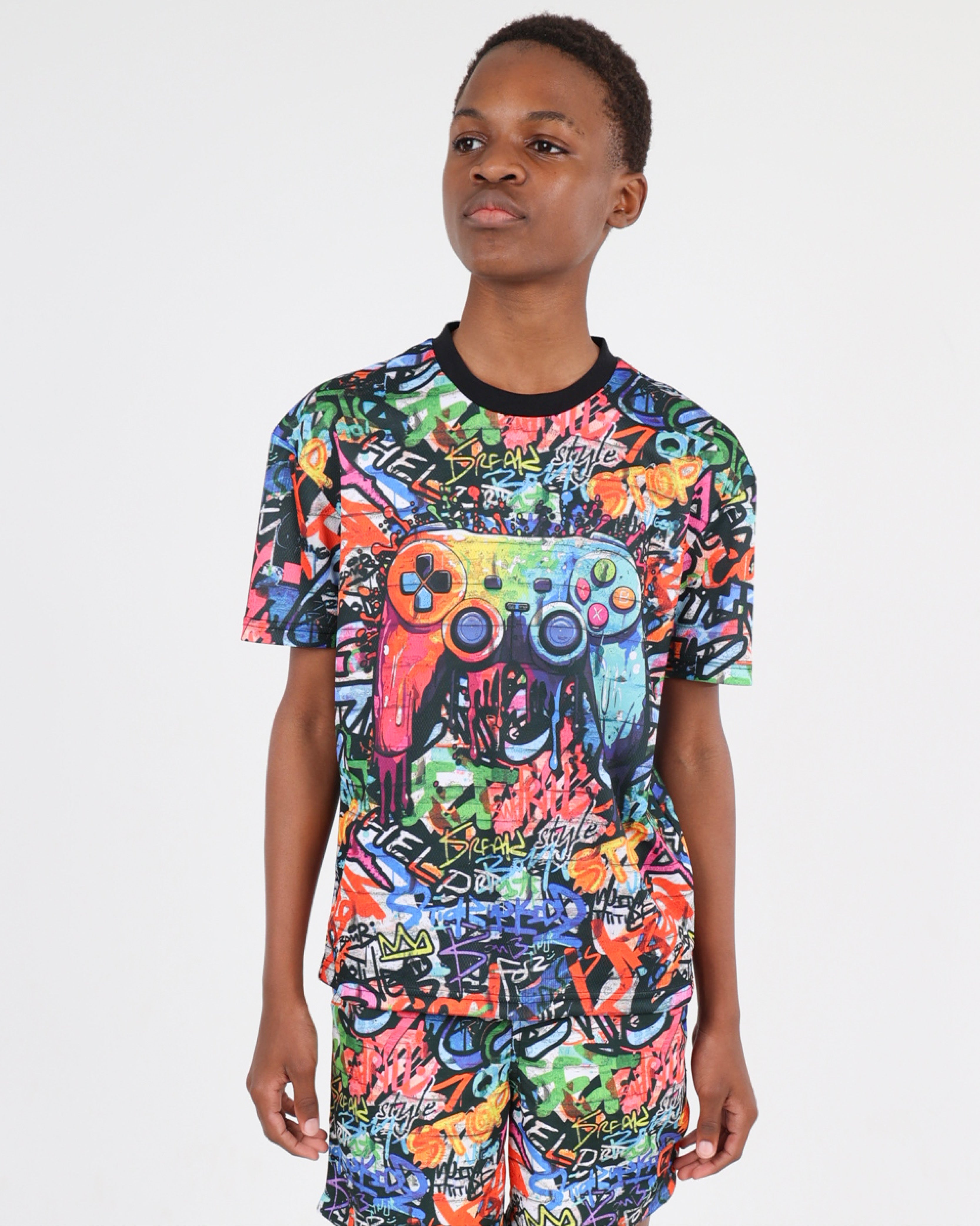 Short Sleeve Graffiti Print Gamer T-Shirt