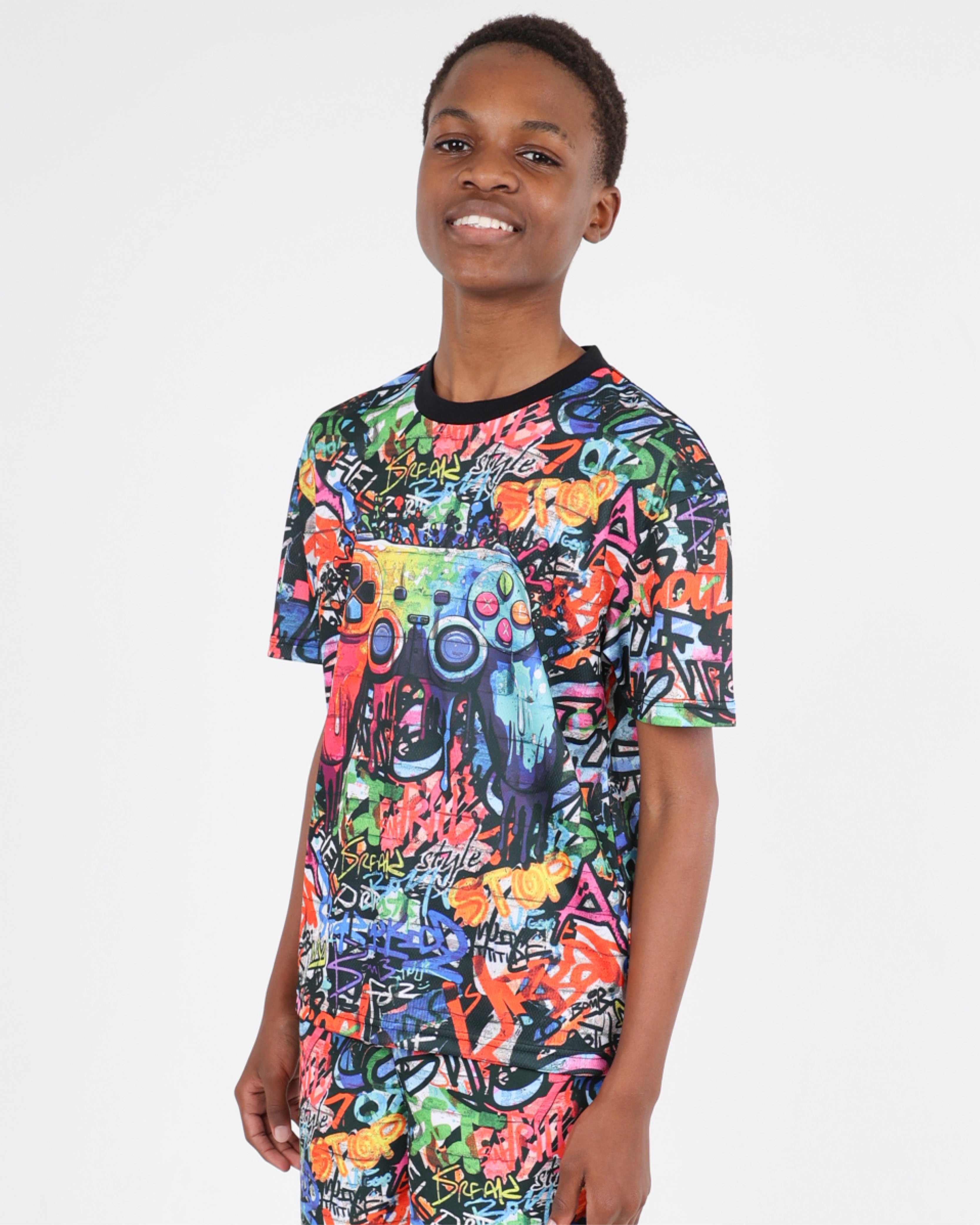 Short Sleeve Graffiti Print Gamer T-Shirt