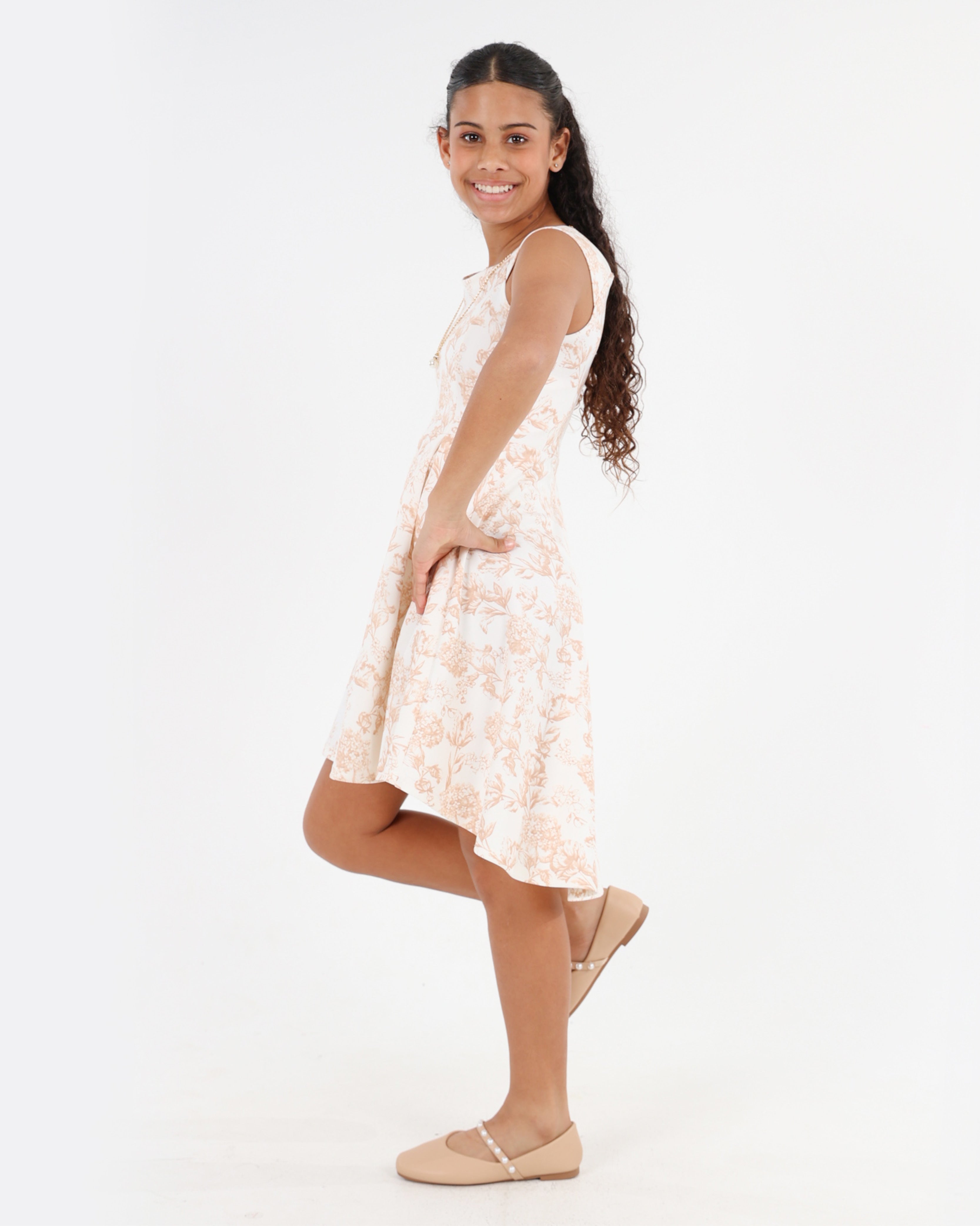 Stone Sleeveless High Low Floral Print Dress
